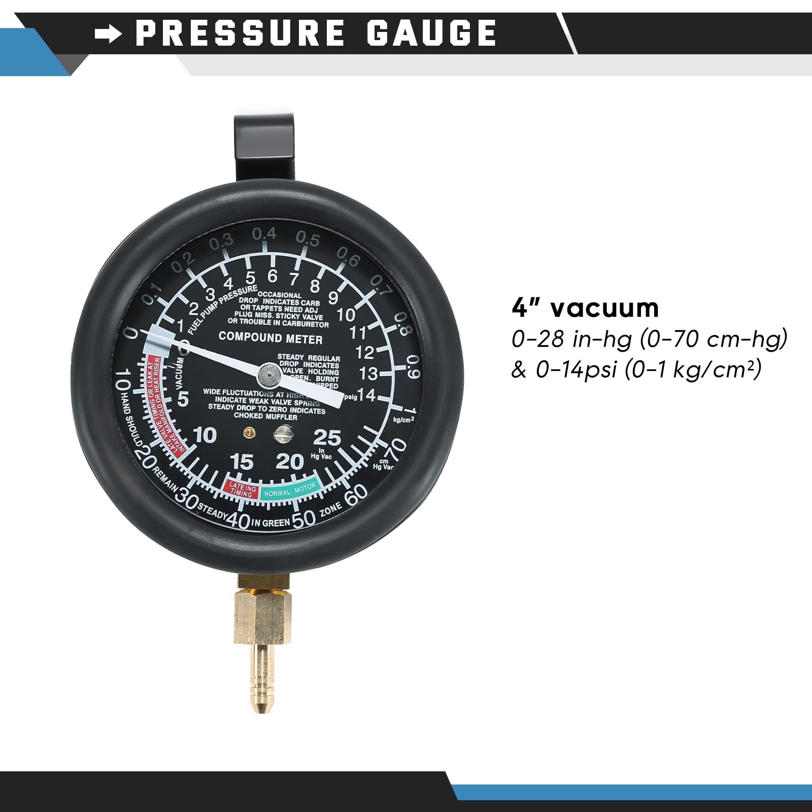 ATPEAM Vacuum and Fuel Pump Tester Gauge Kit - Professional Fuel Pump Pressure & Carburetor Intake Manifold Vacuum Testing Tool for Automotive Diagnostics | Perfect for Mechanics & DIY Car Repair