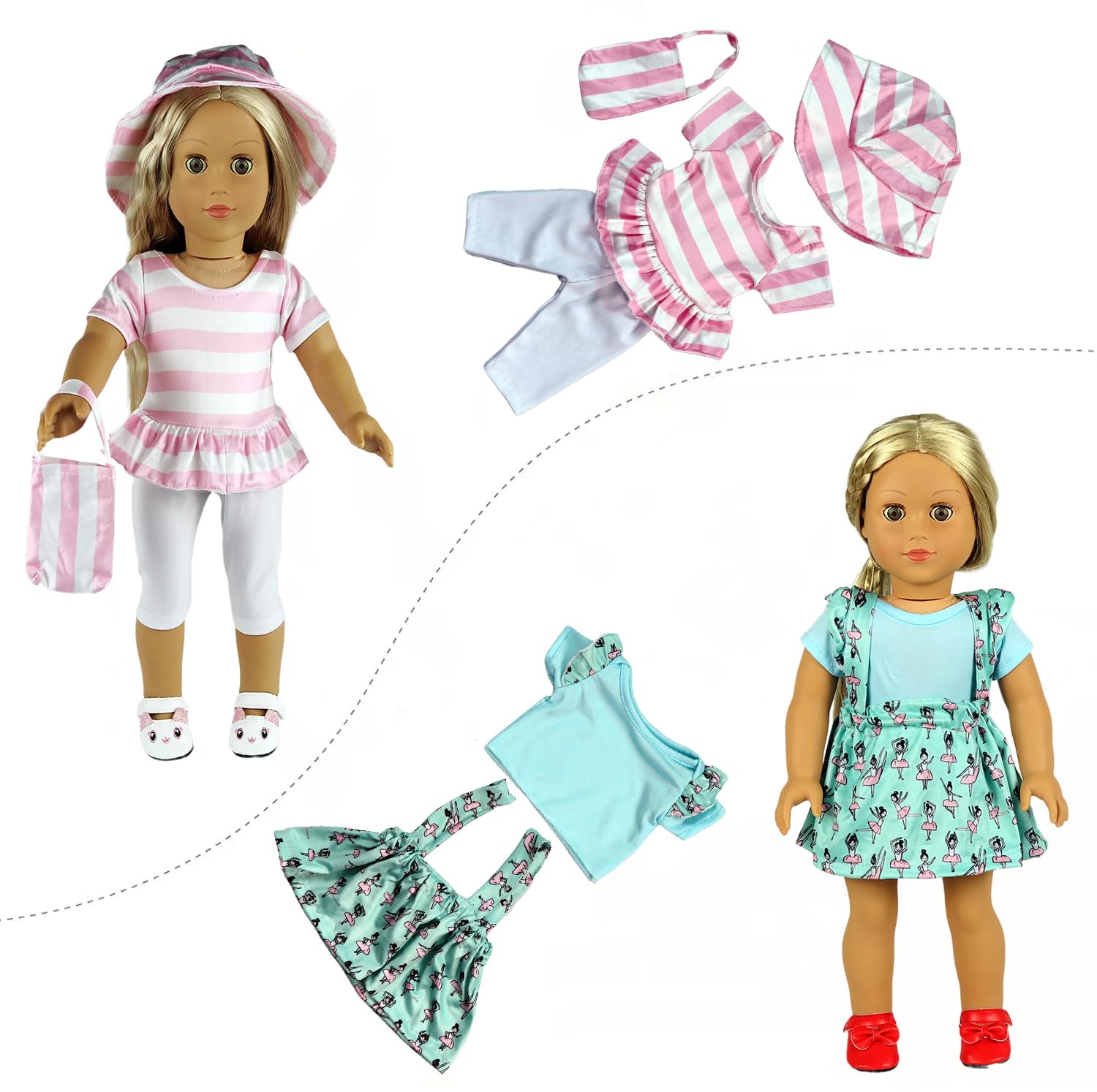 20 pcs 18 Inch Doll Clothes & Accessories for American Girl Dolls - 10 Complete Outfit Sets - Perfect for Dress Up, Role Play & Gift Giving