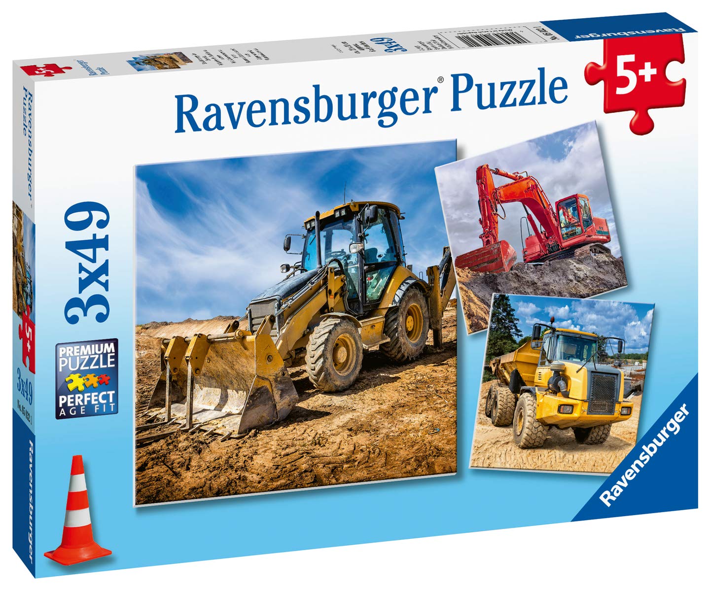 Ravensburger Diggers at Work Puzzle Set - 3x49 Piece Construction-Themed Jigsaw Puzzles for Kids Ages 4-8 | Educational Screen-Free Activity to Improve Concentration & Problem-Solving Skills | Perfect Birthday Gift for Toddlers & Preschoolers | Fun Playtime, Classroom Learning & Family Bonding Activity