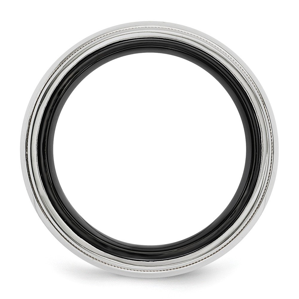 Black Titanium & 925 Sterling Silver Men's Wedding Band Ring - Milgrain Edge Design for Comfort Fit, Perfect for Engagements, Anniversaries and Daily Wear