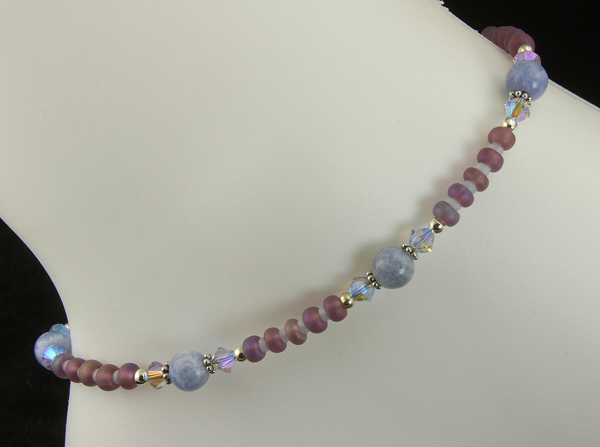 Natural Crystal Blue Lace Agate Gemstone Anklet Bracelet - Handmade Adjustable Beaded Ankle Jewelry for Women, Boho Chic Accessories for Beach, Yoga & Summer Outfits