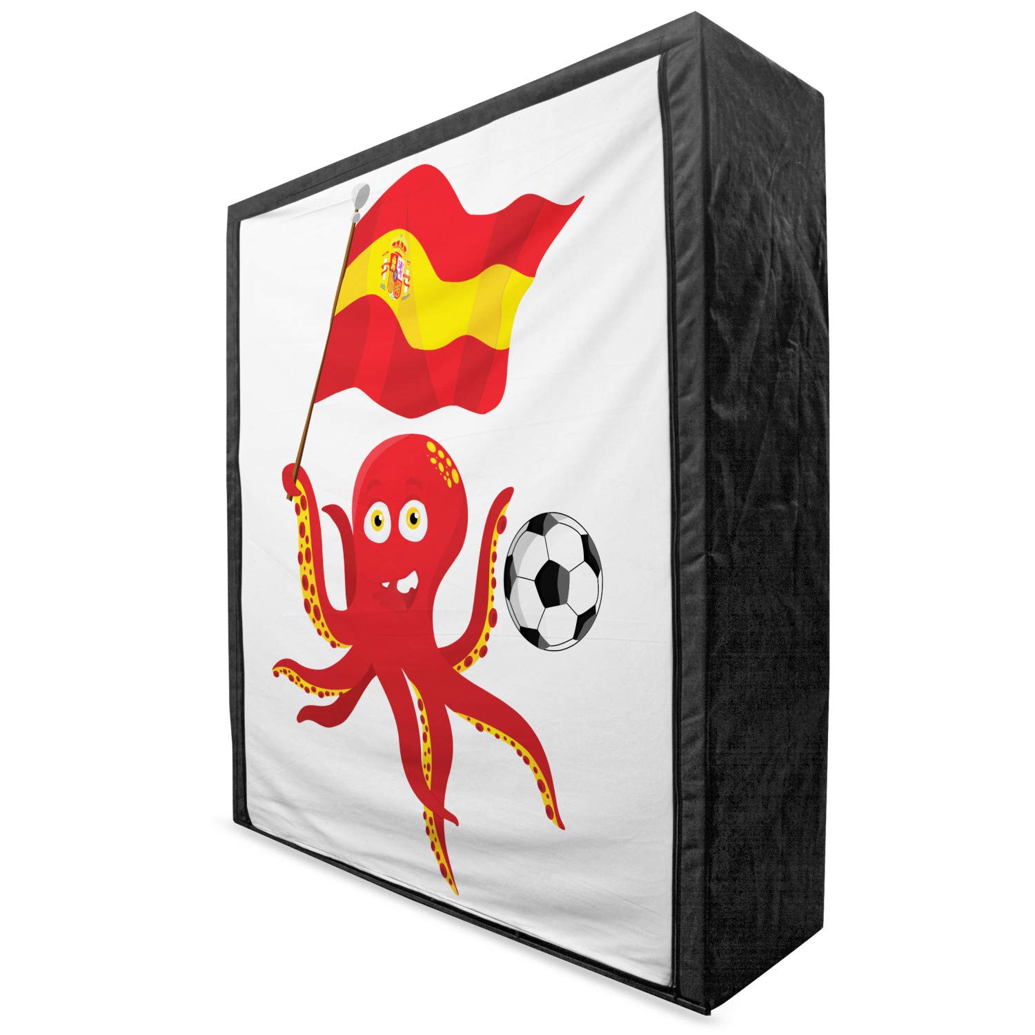 Ambesonne Spain Portable Fabric Wardrobe - Funny Octopus with Flag & Soccer Ball Print, 59