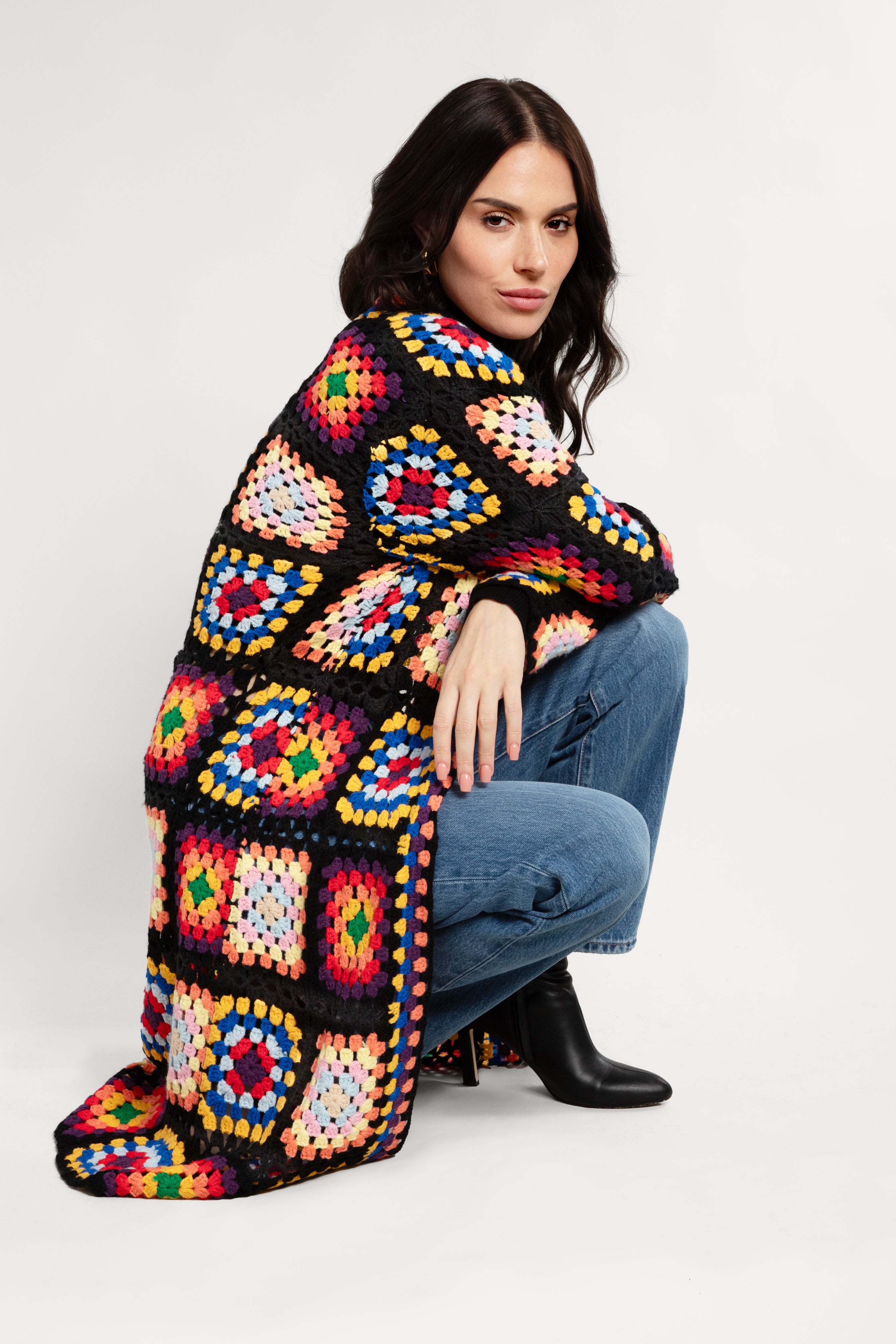 Vintage Granny Square Crochet Kimono Cardigan - Boho Chic Lace Cover Up for Women - Perfect for Beach, Music Festivals & Summer Evenings