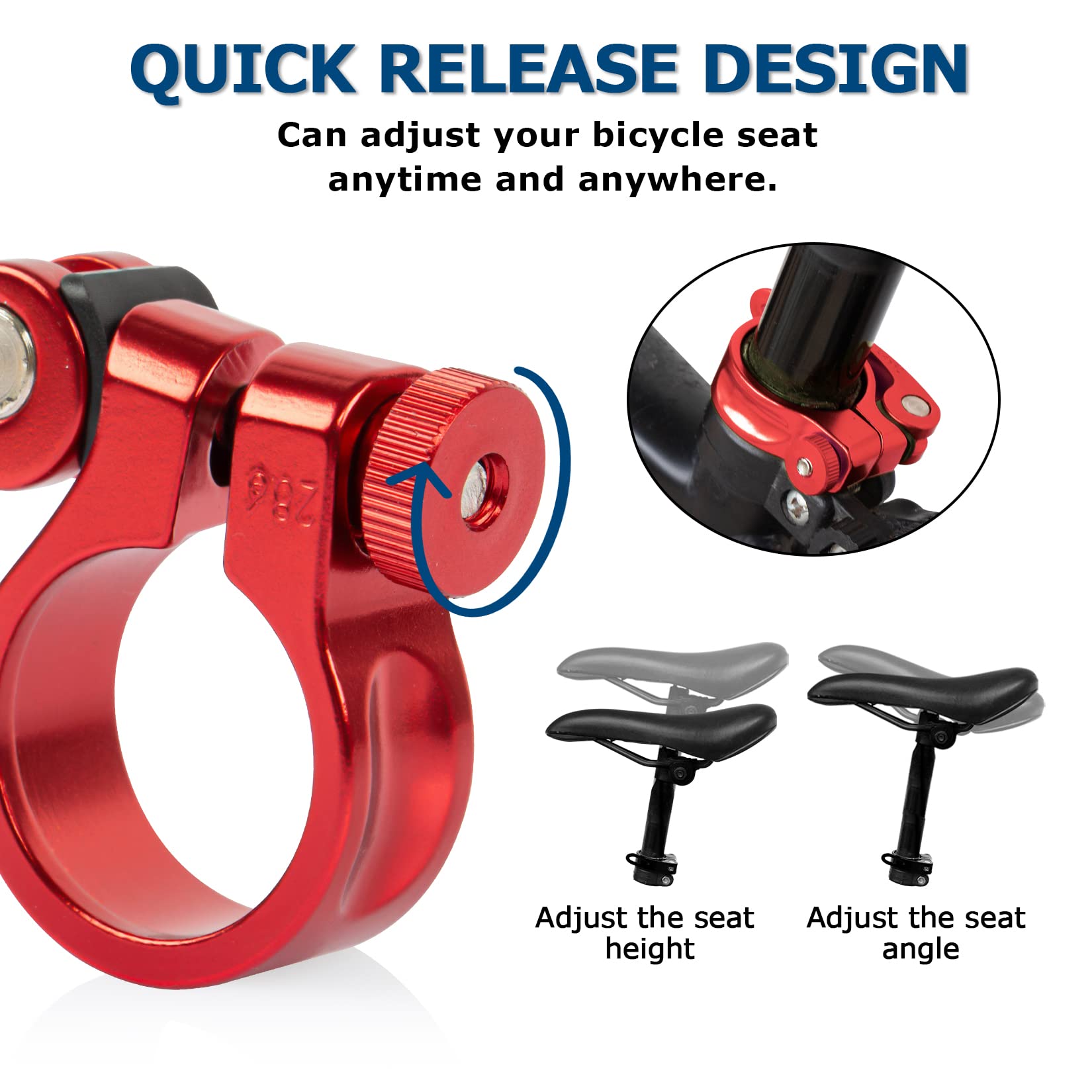 PSLER 28.6mm Bike Seat Post Clamp Quick Release - Mountain, Road & Casual Bicycle Seatpost Clamp (Red) | Secure & Adjustable Bike Seat for MTB, Commuting & Leisure Cycling