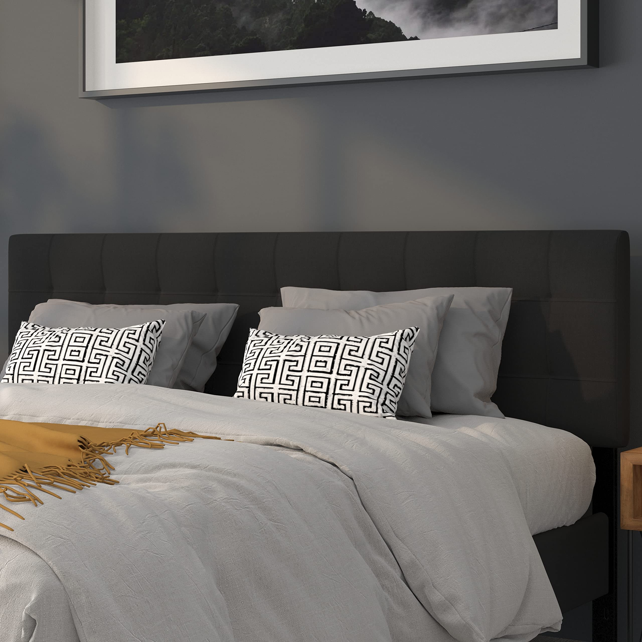 Flash Furniture Bedford Tufted Upholstered King Size Headboard - Black Fabric Upholstery for Luxurious Bedroom Decor | Perfect for Master Bedrooms & Guest Rooms