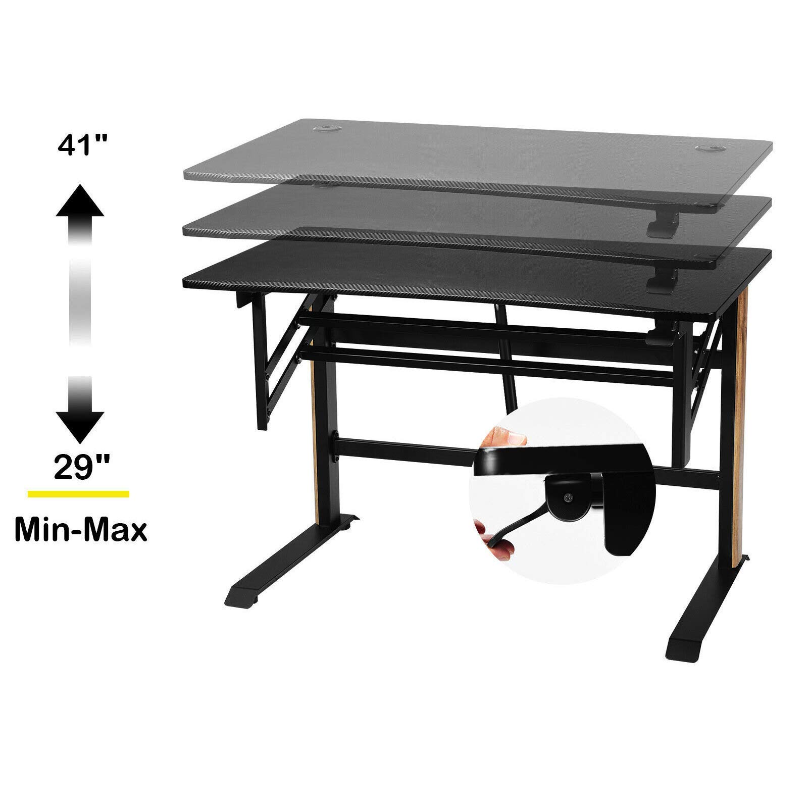 Ergonomic Pneumatic Height Adjustable Standing Desk - Sit Stand Computer Workstation for Home & Office | Study, Work, Gaming Desk with Sturdy Steel Frame & Smooth Lift Mechanism | Perfect for Remote Work, Online Classes & Productivity Boost