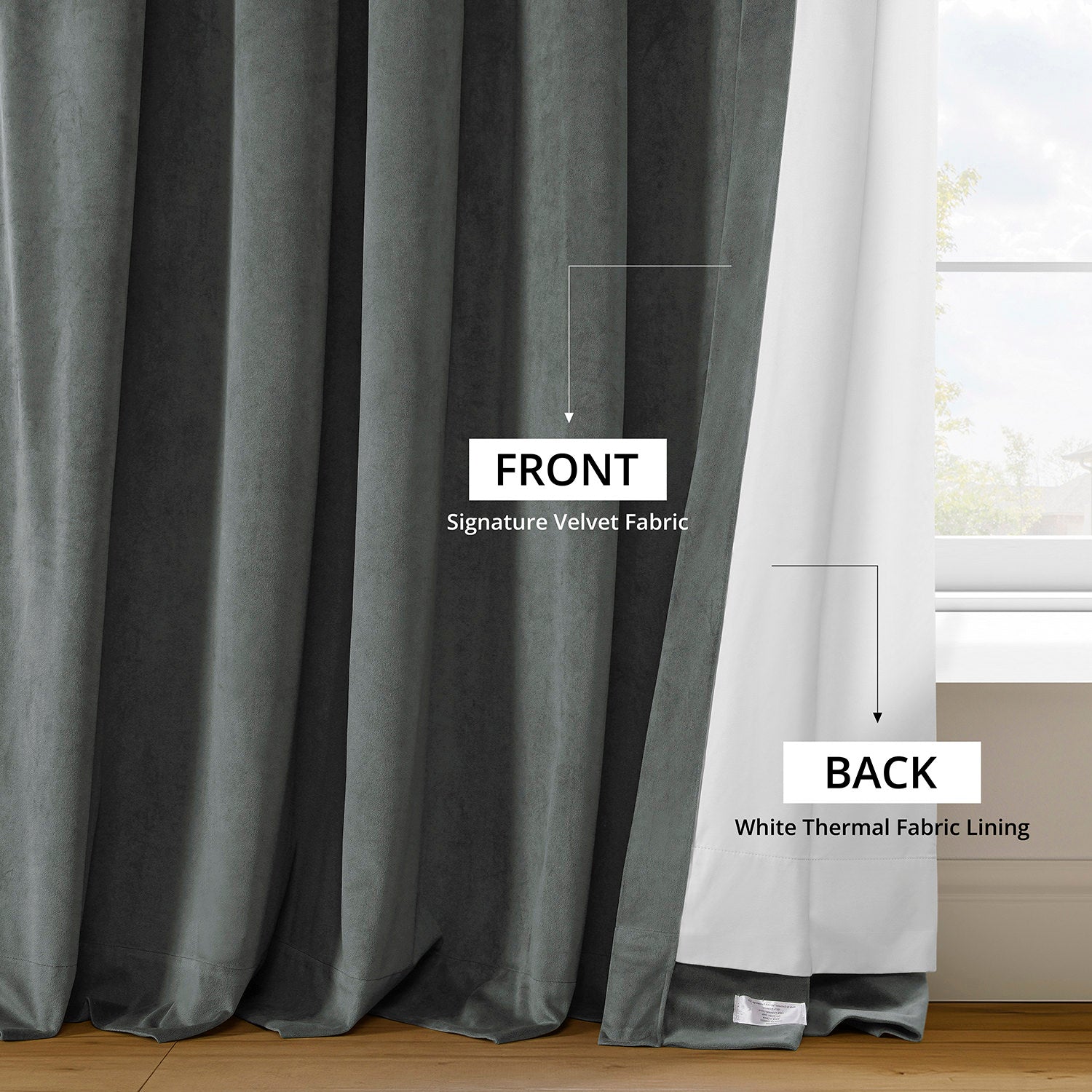 Neutral Grey French Pleat Signature Velvet Blackout Curtains for Bedroom & Living Room - Thermal Insulated Light Blocking Drapes for Better Sleep & Privacy