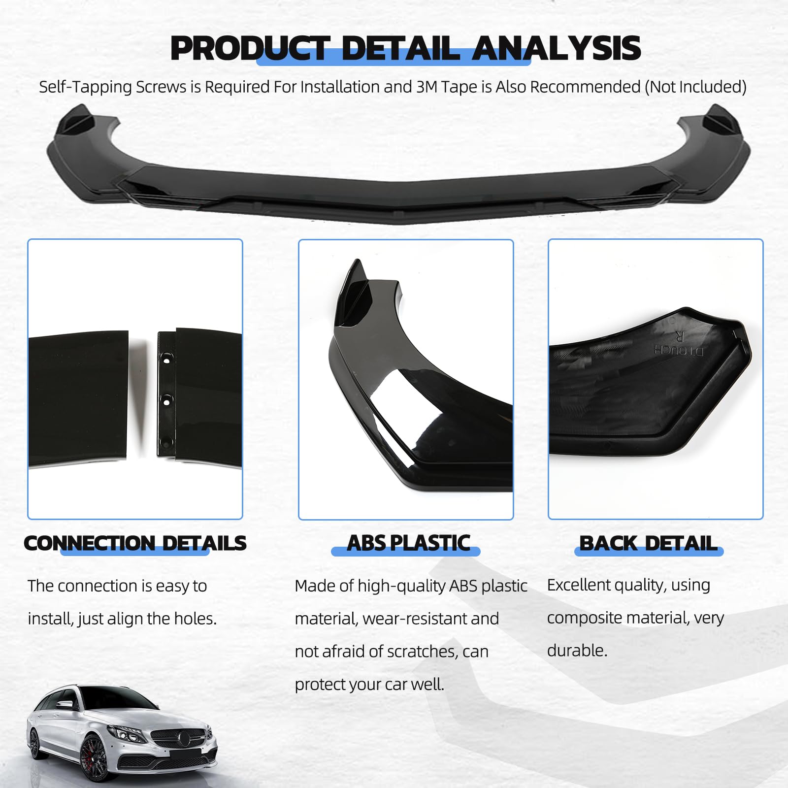 Universal Front Bumper Lip Splitter - Glossy Black ABS Adjustable Car Lip Spoiler for Most Vehicles | Enhances Aerodynamics & Style | Perfect for Street Racing, Car Shows & Daily Driving
