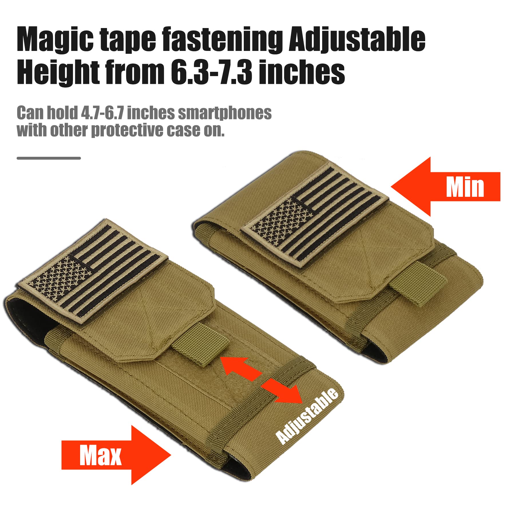 IronSeals Tactical Molle Phone Case - Heavy Duty Loop Belt Holster Pouch with Flag Patch for iPhone 16 Pro Max/16 Plus/16 Pro/16/15 Pro Max/14 Pro Max/13 Pro Max/12 Pro Max & Galaxy S24 Ultra - Perfect for Military, Outdoor, Hiking & Tactical Use