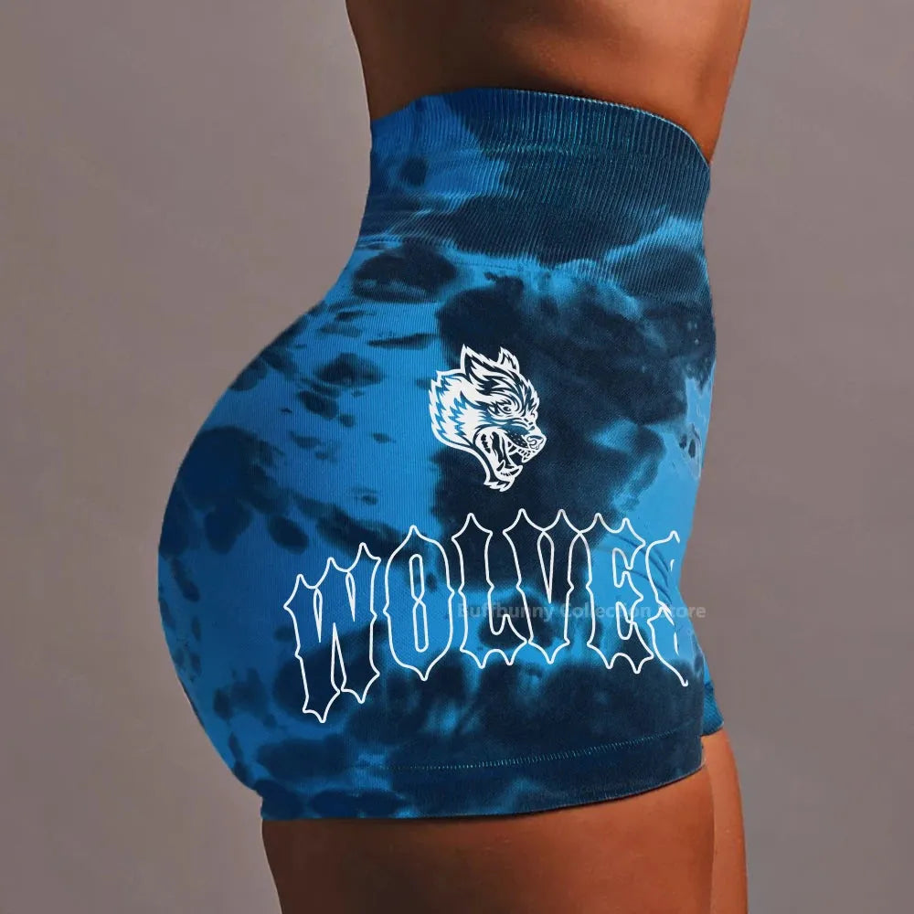 She Darc Wolf Tie Dye Scrunch Shorts for Women - Seamless Yoga Shorts, Breathable Workout Shorts with High Waist for Running, Gym & Summer Activities