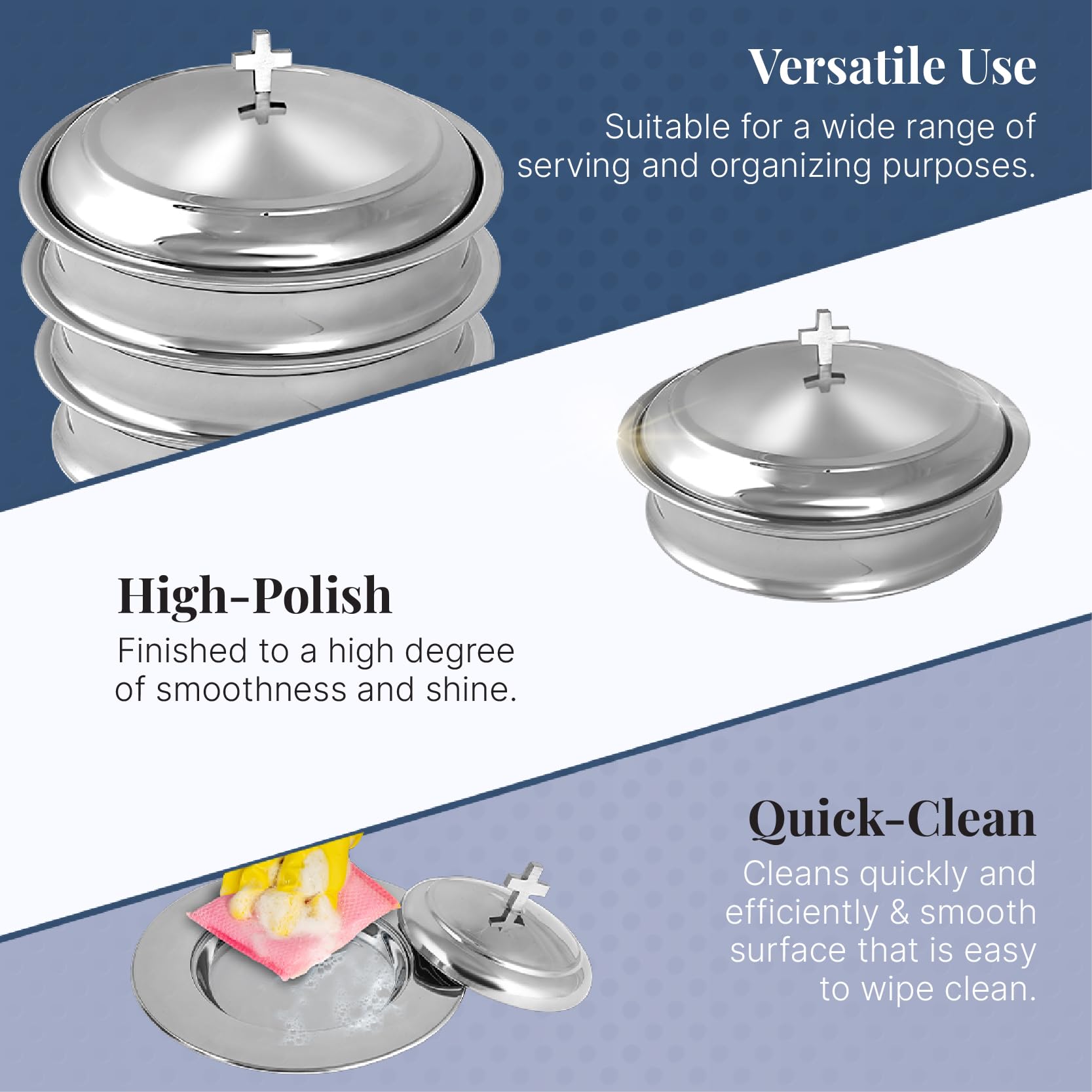Stackable Communion Ware Set - 2 Stainless Steel Communion Trays with Covers & 2 Bread Plates with Covers, Includes 80 Cups | Perfect for Church Services, Weddings & Religious Ceremonies | Durable & Elegant Silver Finish
