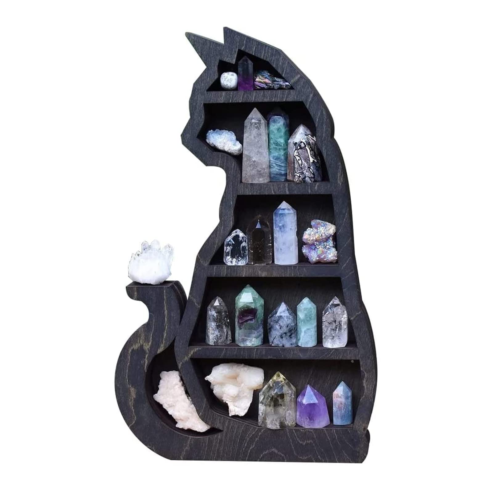 STOYRB Wooden Cat Shelf - Wall Mounted Floating Cat Perch & Crystal Display Shelf for Cats - Hanging Storage Shelf for Room Decor & Pet Play Area