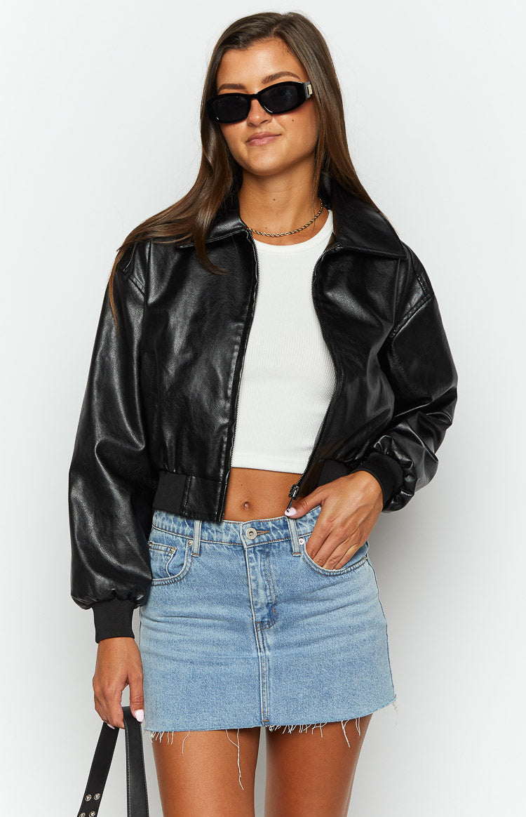 Abbi Black Cropped Jacket for Women - Stylish Faux Leather Biker Jacket with Zipper Details | Perfect for Casual Outfits, Night Out & Streetwear Fashion
