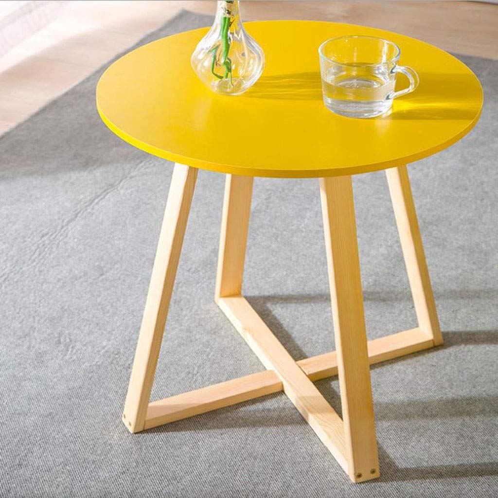 Vintage Round MDF Side Table - 50CM Yellow End Table, Nightstand, Coffee Table for Living Room, Bedroom & Office - Compact Retro Furniture for Small Spaces