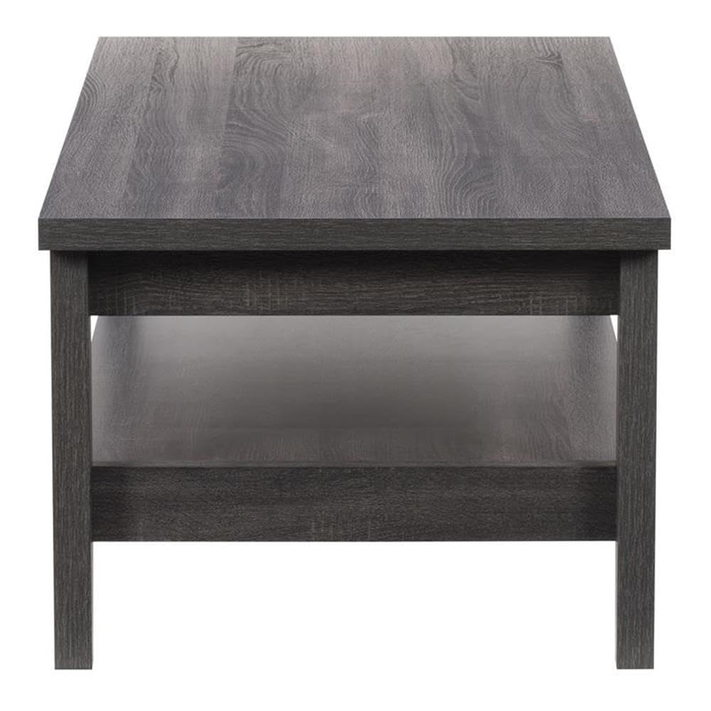 CorLiving Hollywood Dark Gray Engineered Wood Grain Coffee Table with Hidden Drawers - Modern Living Room Furniture for Small Spaces, Home Decor Centerpiece