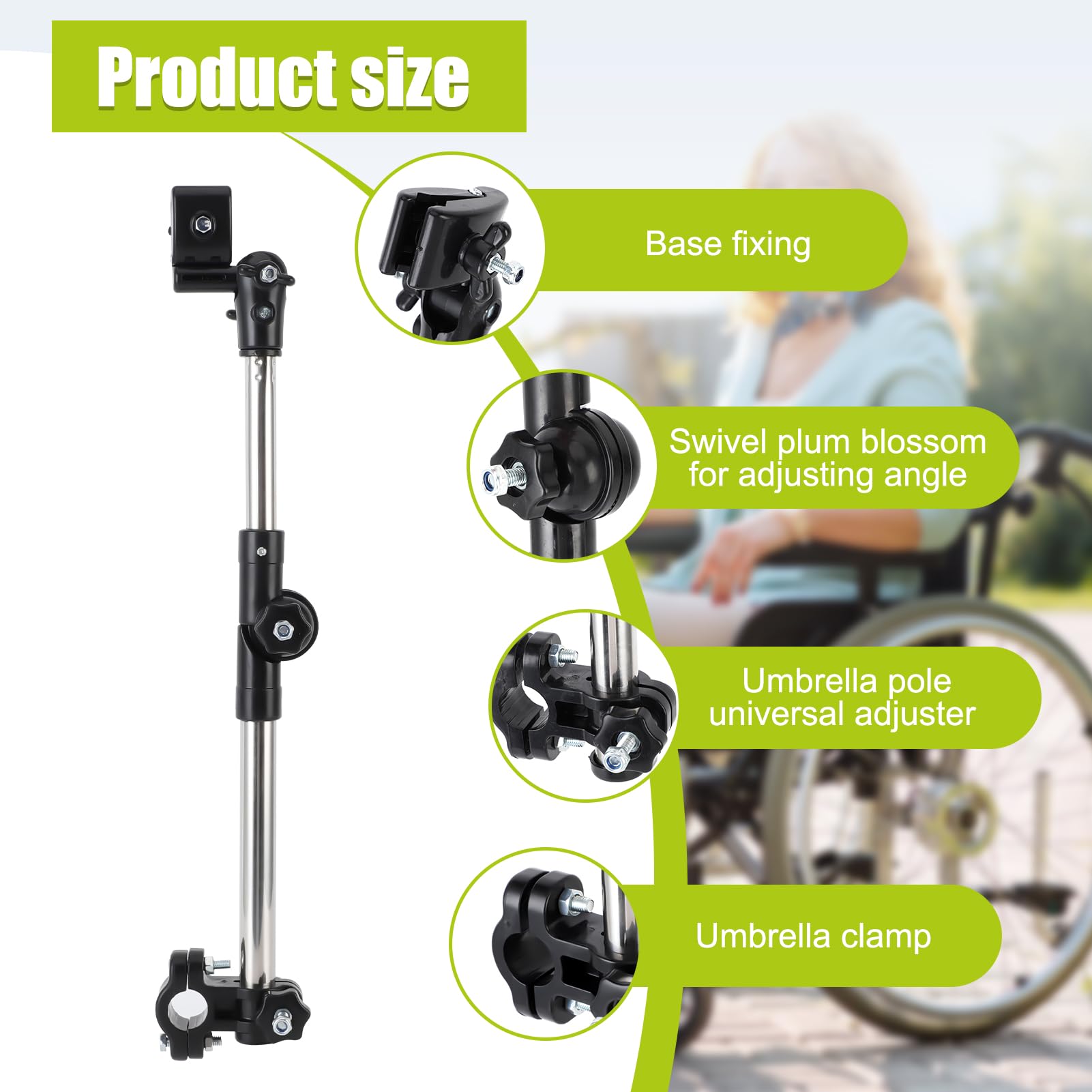 Wheelchair Umbrella Mount Holder - Adjustable Sun Shade Clamp for 20mm Wheelchair Handlebars | Weatherproof & Secure Attachment | Perfect for Outdoor Activities, Beach Trips, and Daily Commutes