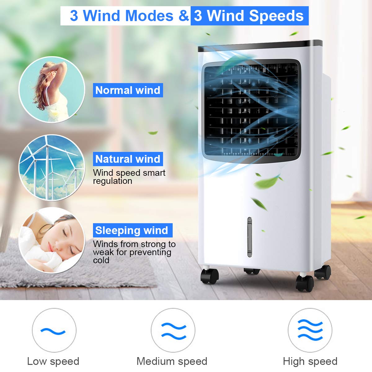 Toolsmepire Portable Air Conditioner & Evaporative Cooler Fan with Remote - 3 Wind Modes & Speeds, Air Circulator Humidifier for Home, Office, Bedroom - Perfect for Summer Cooling & Indoor Climate Control