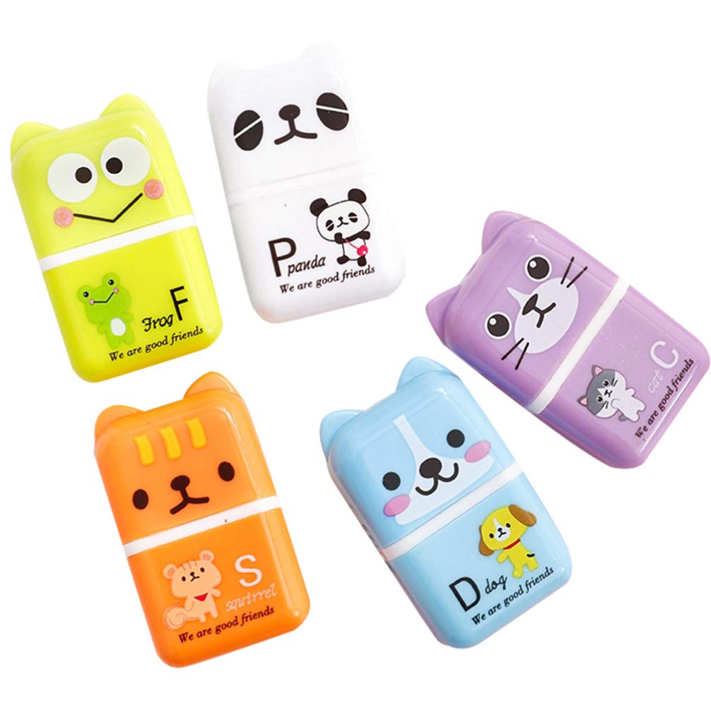 NUOBESTY 5Pcs Cute Cartoon Animal Roller Eraser Set with Shaving Case - Fun Pencil Erasers for Kids, School Supplies & Party Favors - Perfect for Classroom, Homework, Art Projects & Gifts (Random Style)