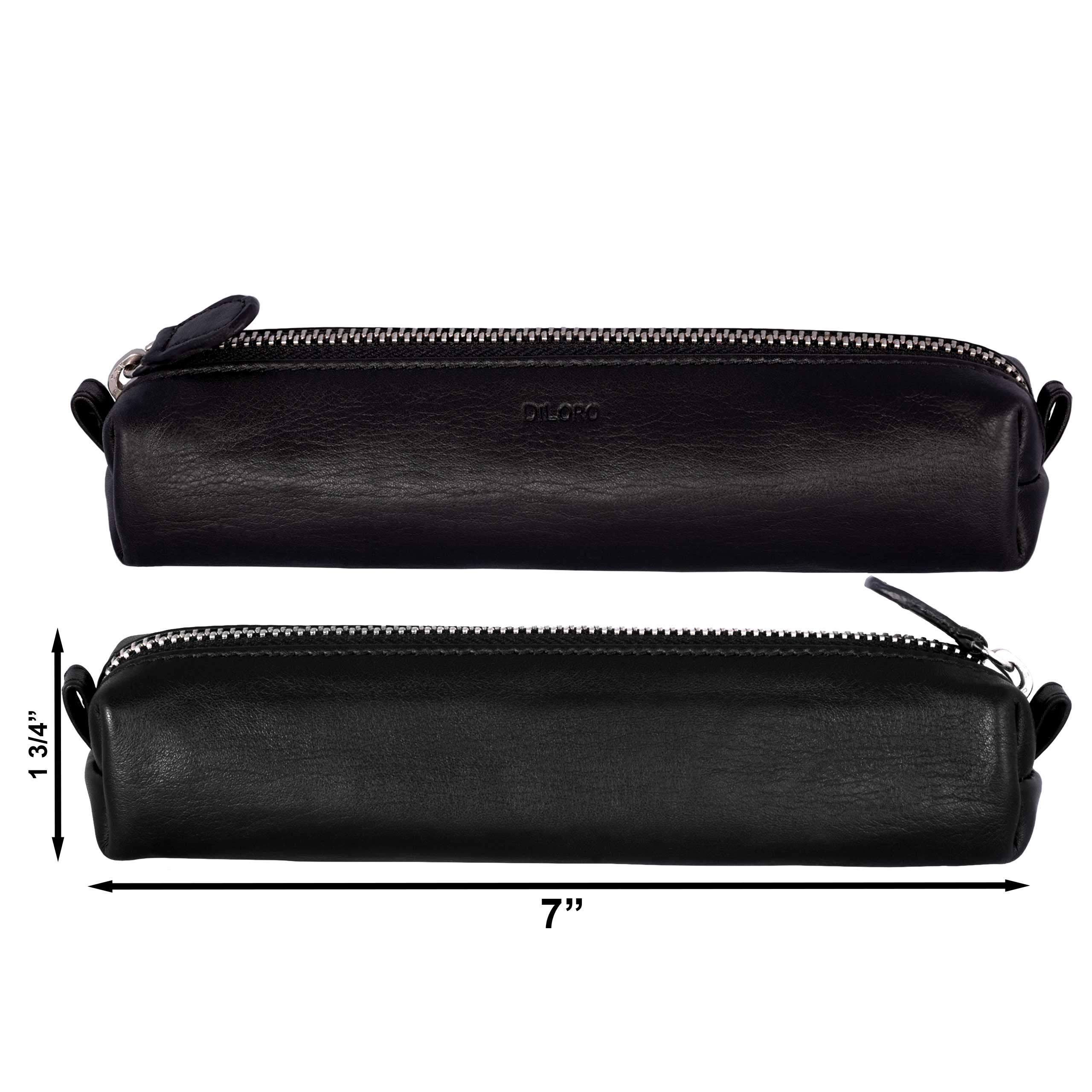 Premium Genuine Full Grain Soft Nappa Leather Pen Case Holder - Zippered Pouch for Fountain, Ballpoint, Rollerball Pens & Pencils (Black) - Perfect for Office, School, Travel & Gift Giving