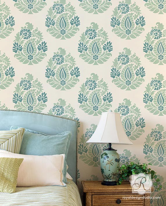 Rani Paisley Indian Damask Wall Stencil - Reusable DIY Painting Template for Home Decor, Nursery, Bedroom & Living Room Wall Art