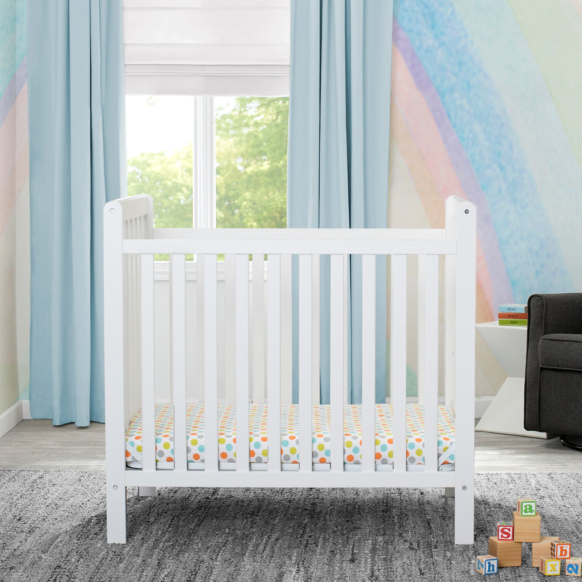 Classic Mini Crib with 2.75 Inch Mattress - Convertible to Twin Bed | Nursery Furniture for Small Spaces | Perfect for Newborns & Toddlers | Space-Saving Baby Bed Solution