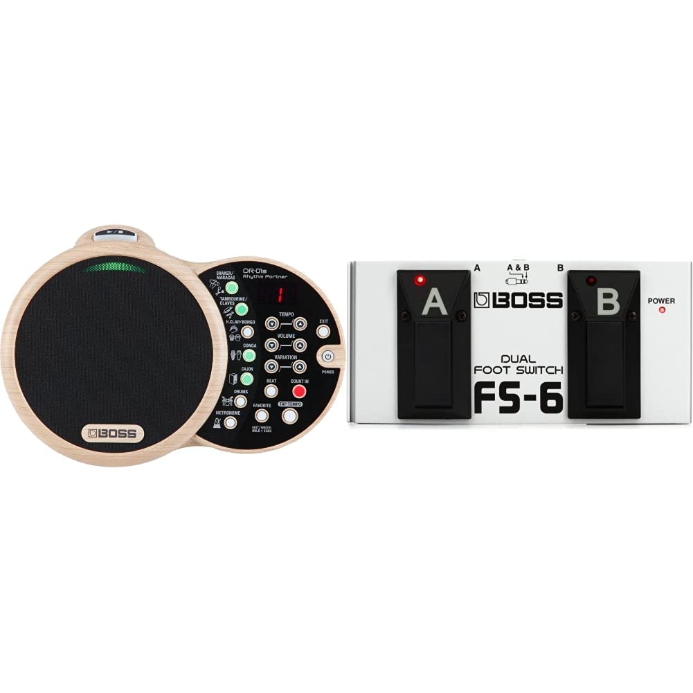 Boss DR-01S Digital Metronome & FS-6 Dual Foot Switch Bundle - Perfect for Guitar Practice, Drumming, and Music Recording Sessions