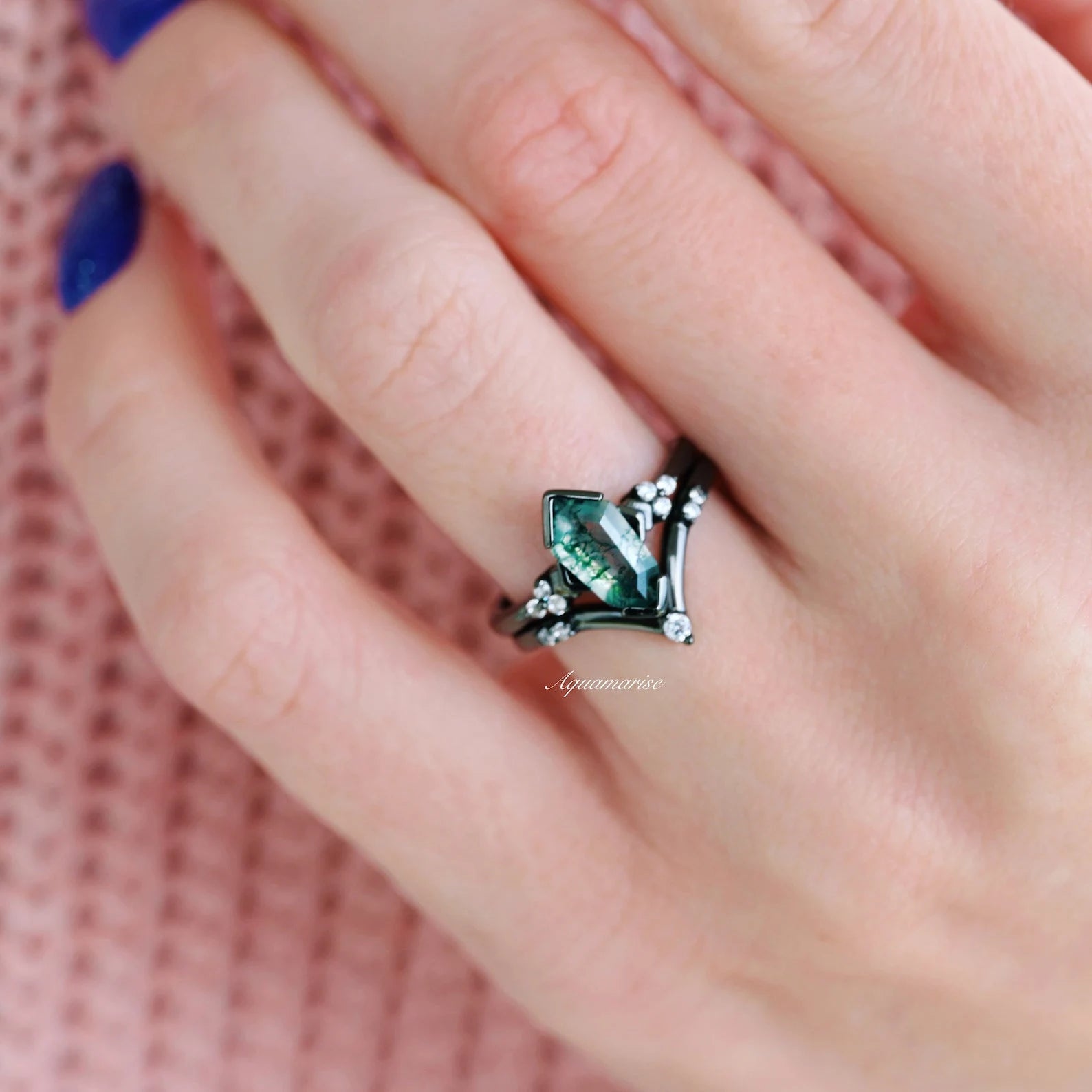 Moss Agate Couples Ring - Natural Stone Wedding Band for Him & Her - Handmade Sterling Silver Matching Rings - Perfect for Anniversaries, Engagements, and Romantic Gifts