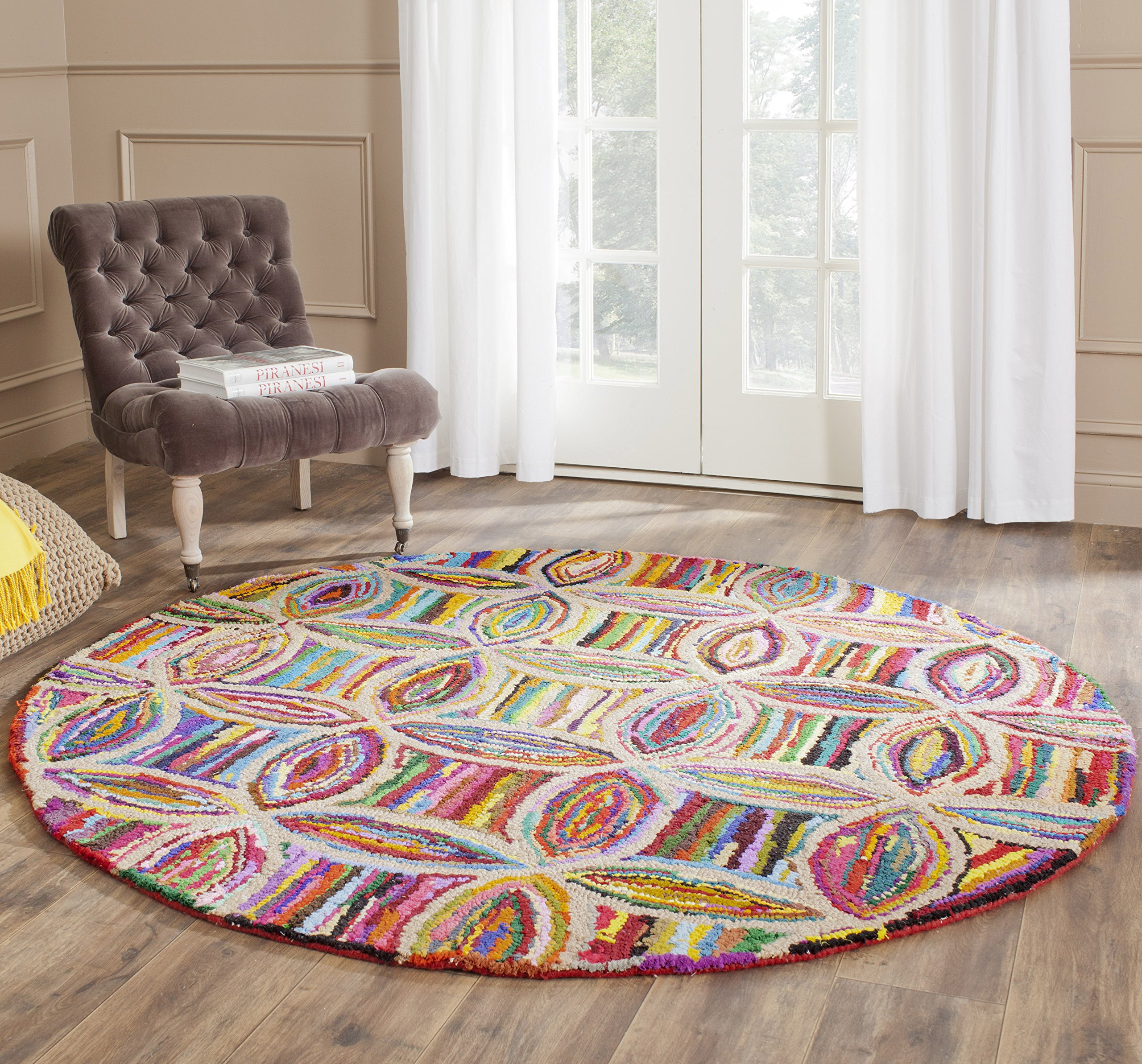 SAFAVIEH Nantucket Collection 6' Round Handmade Boho Abstract Cotton Area Rug - NAN441A - Perfect for Boho Chic Living Rooms, Bedrooms & Nursery Decor