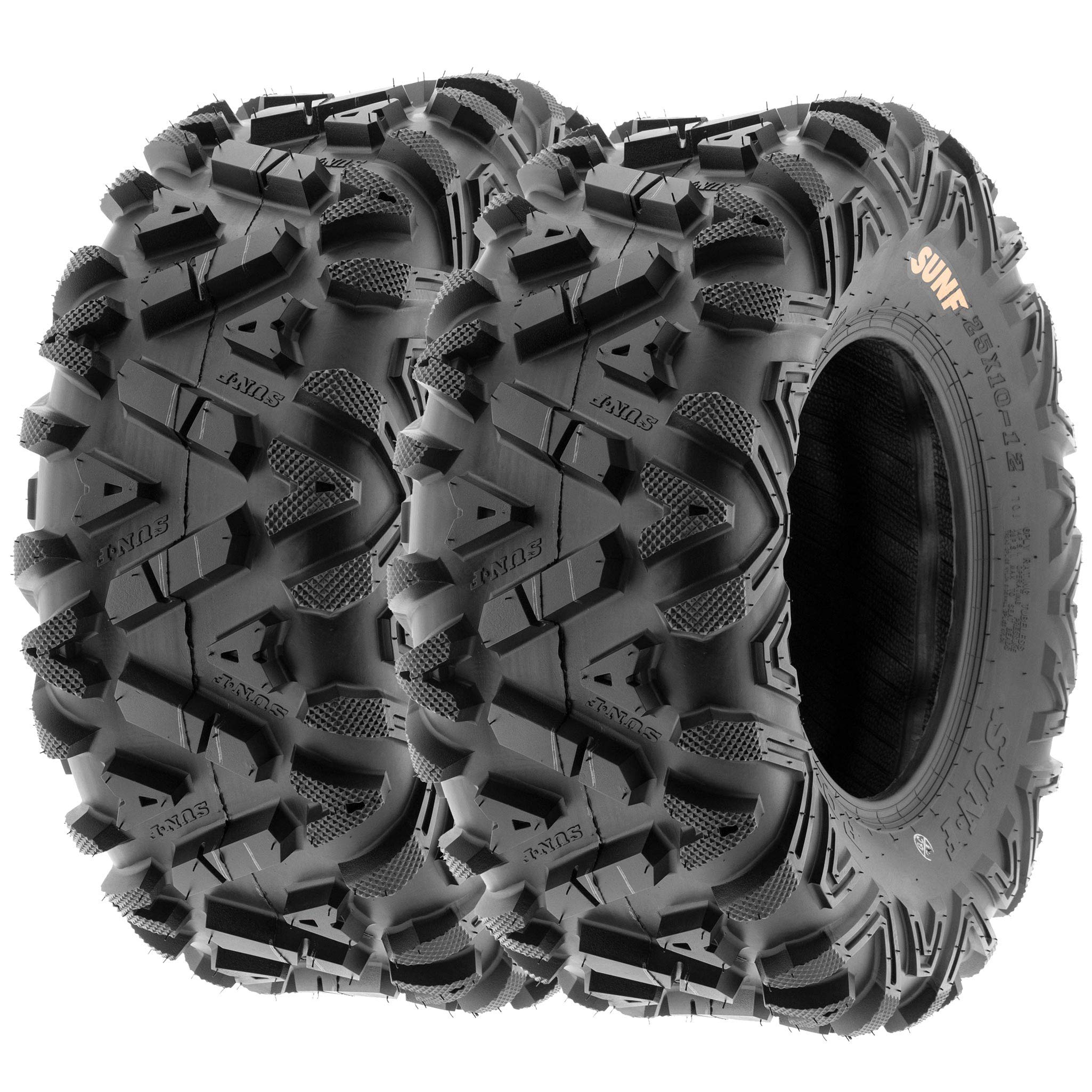 Set of 4 SunF Power.I ATV/UTV All-Terrain Tires 25x8-12 Front & 25x10-12 Rear - 6 PR Tubeless A033 Tires for Off-Road, Mud, Sand & Trail Riding - Perfect for ATV, UTV, Side by Side & 4-Wheeler Vehicles