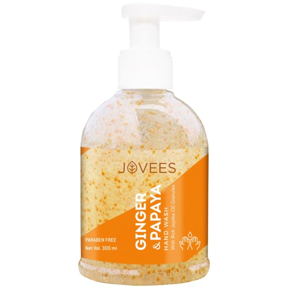 Jovees Herbal Ginger & Papaya Hand Wash with Rich Jojoba Oil Granules 300ml - Natural Moisturizing Hand Cleanser for Dry Skin - Perfect for Home, Kitchen, and Office Use
