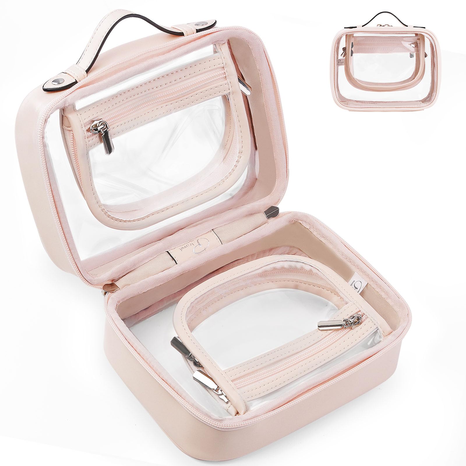 Clear Travel Toiletry Bag with Zipper - 2 Layer Waterproof Cosmetic Organizer for Makeup & Essentials