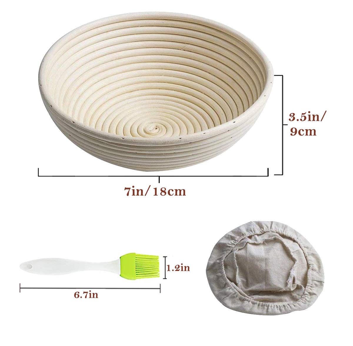 2-Pack 7-Inch Round Banneton Proofing Basket with Linen Liner - Eco-Friendly Natural Rattan Bread Brotform for Sourdough, Artisan & Homemade Bread Baking - Perfect for Professional and Home Bakers (Kitchen, Bakery, Bread Making Gift)