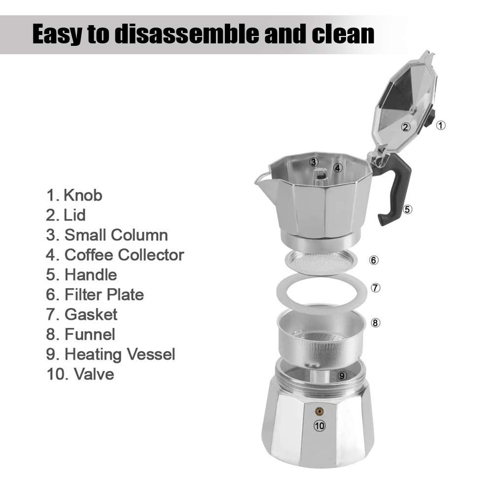3 Cup Stovetop Espresso Maker - Italian Moka Pot for Full-Bodied Espresso | Classic Design, Easy to Use & Clean | Perfect for Home Brewing, Camping & Office Coffee