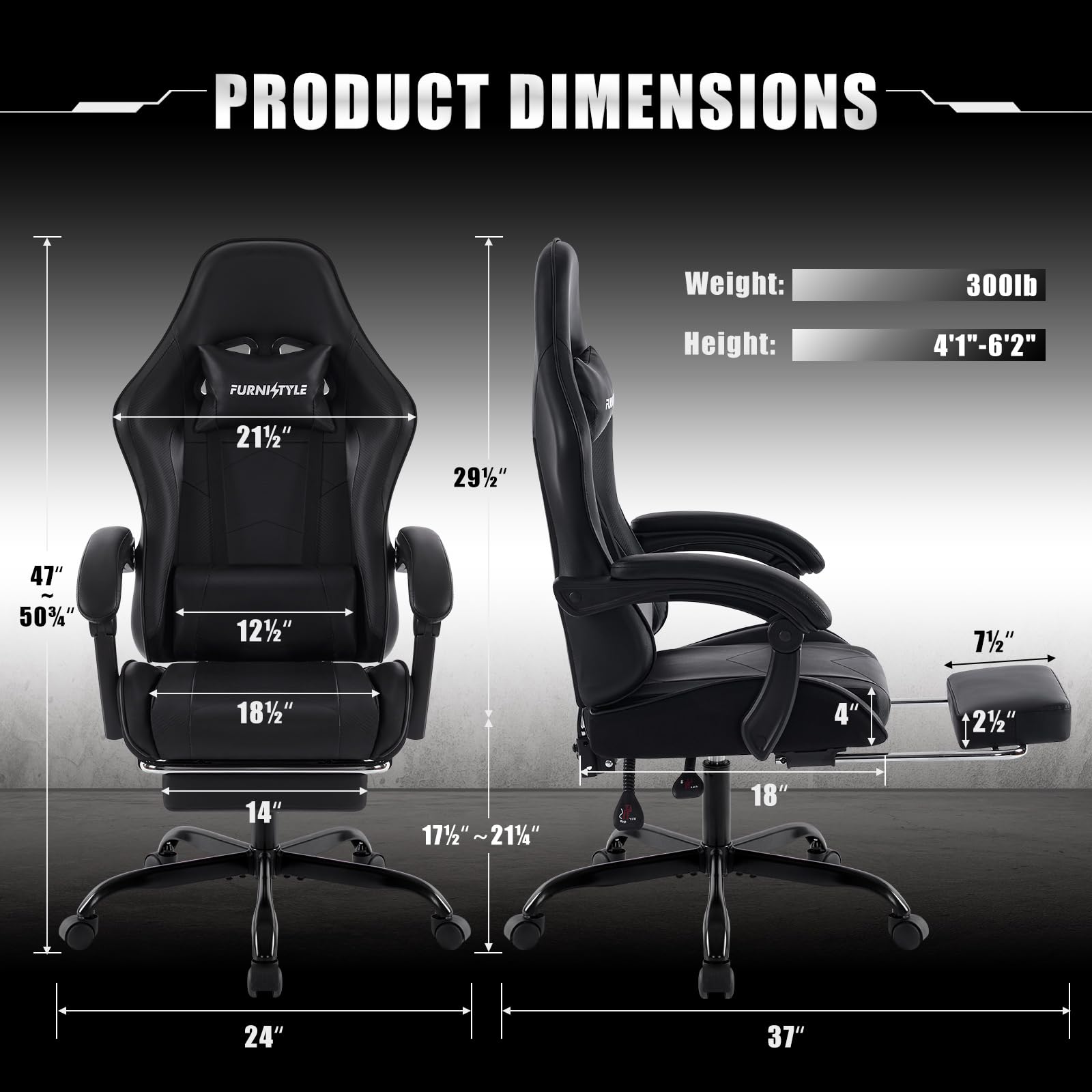 Ergonomic Gaming Chair with Footrest & Lumbar Support - Adjustable Reclining Swivel Office Chair for PC Gamers & Teens - High Back PU Leather Computer Desk Chair - Perfect for Esports, Streaming & Home Office Work