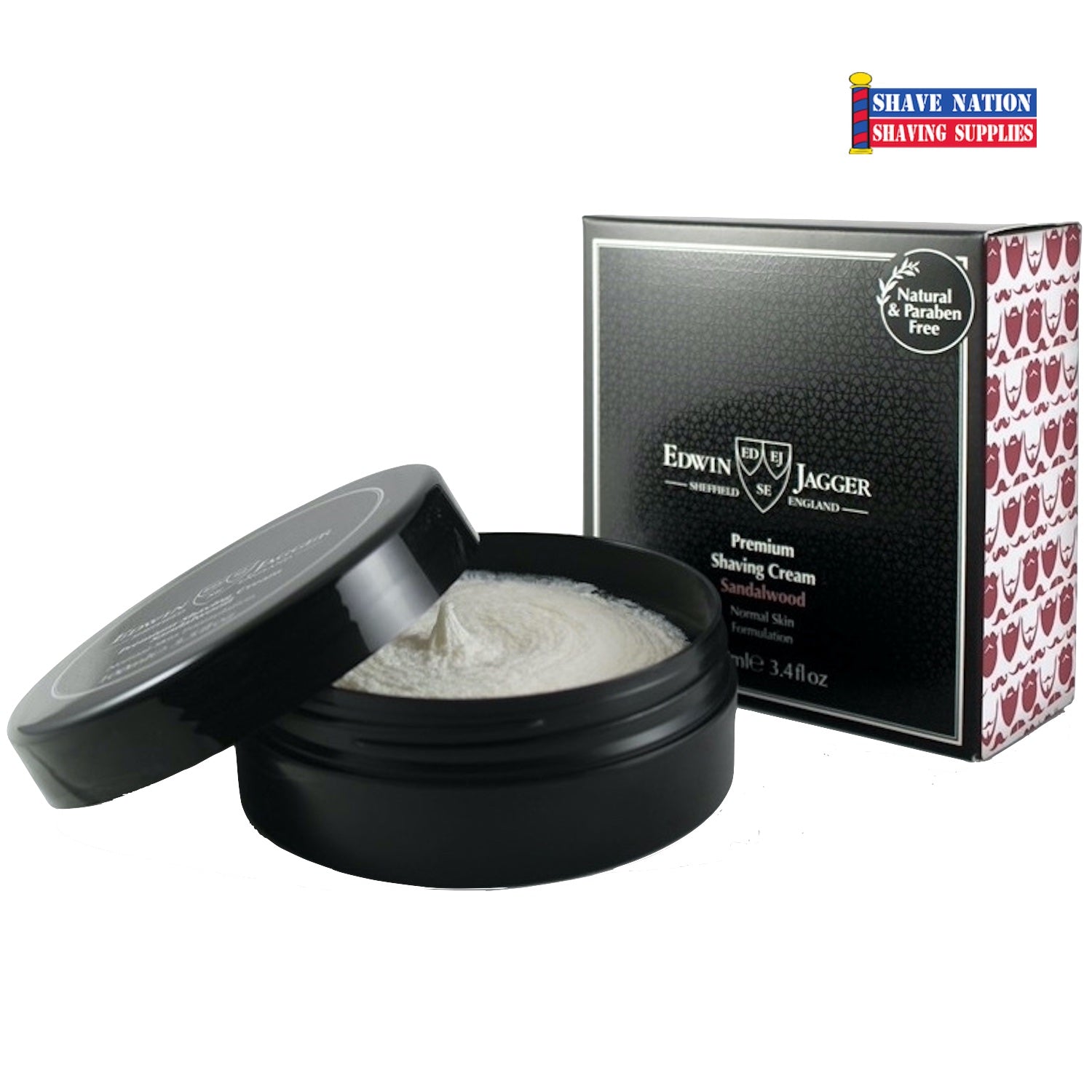 Edwin Jagger Sandalwood Shaving Cream for Men - Natural & Moisturizing Beard Softener - Perfect for Sensitive Skin & Daily Shaving Routine