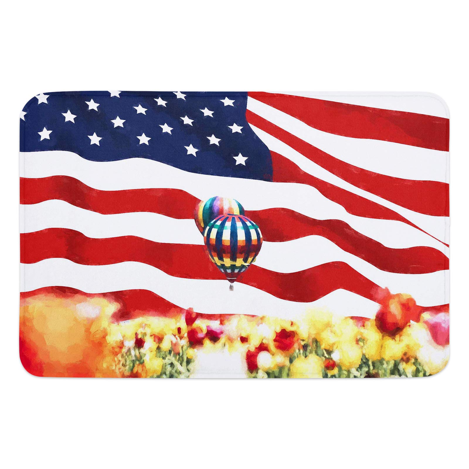 4th of July Patriotic Bath Rug - American Flag Non-Slip Doormat with Absorbent Flannel Backing, Memory Foam Comfort for Bathroom & Kitchen (18x30 Inches) - Perfect for Independence Day Decor, Summer BBQs, and Holiday Home Decorations