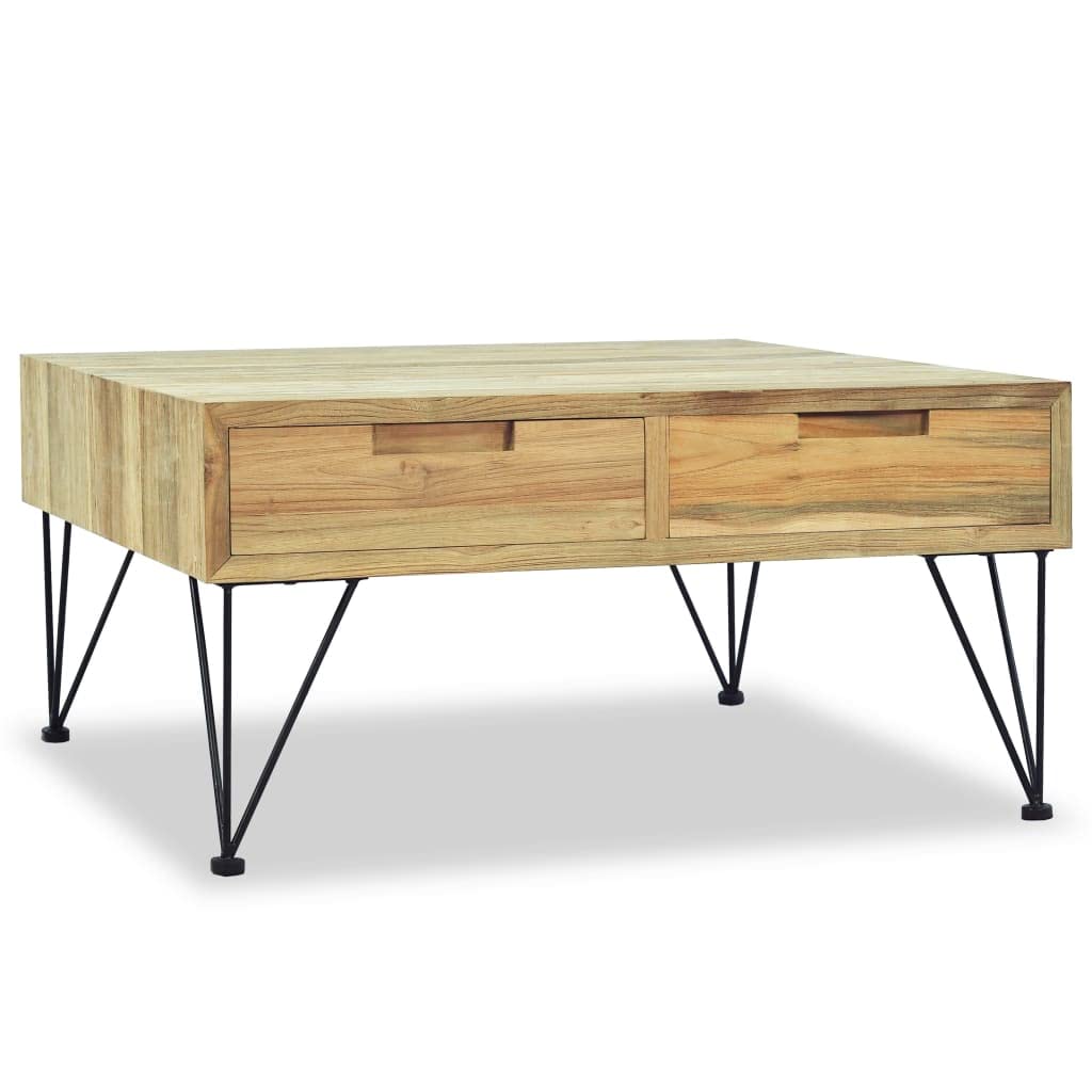 Rustic Solid Teak Wood Square Coffee Table with Storage for Living Room, Study, Bedroom - Durable Center Table for Home Decor & Small Space Furniture