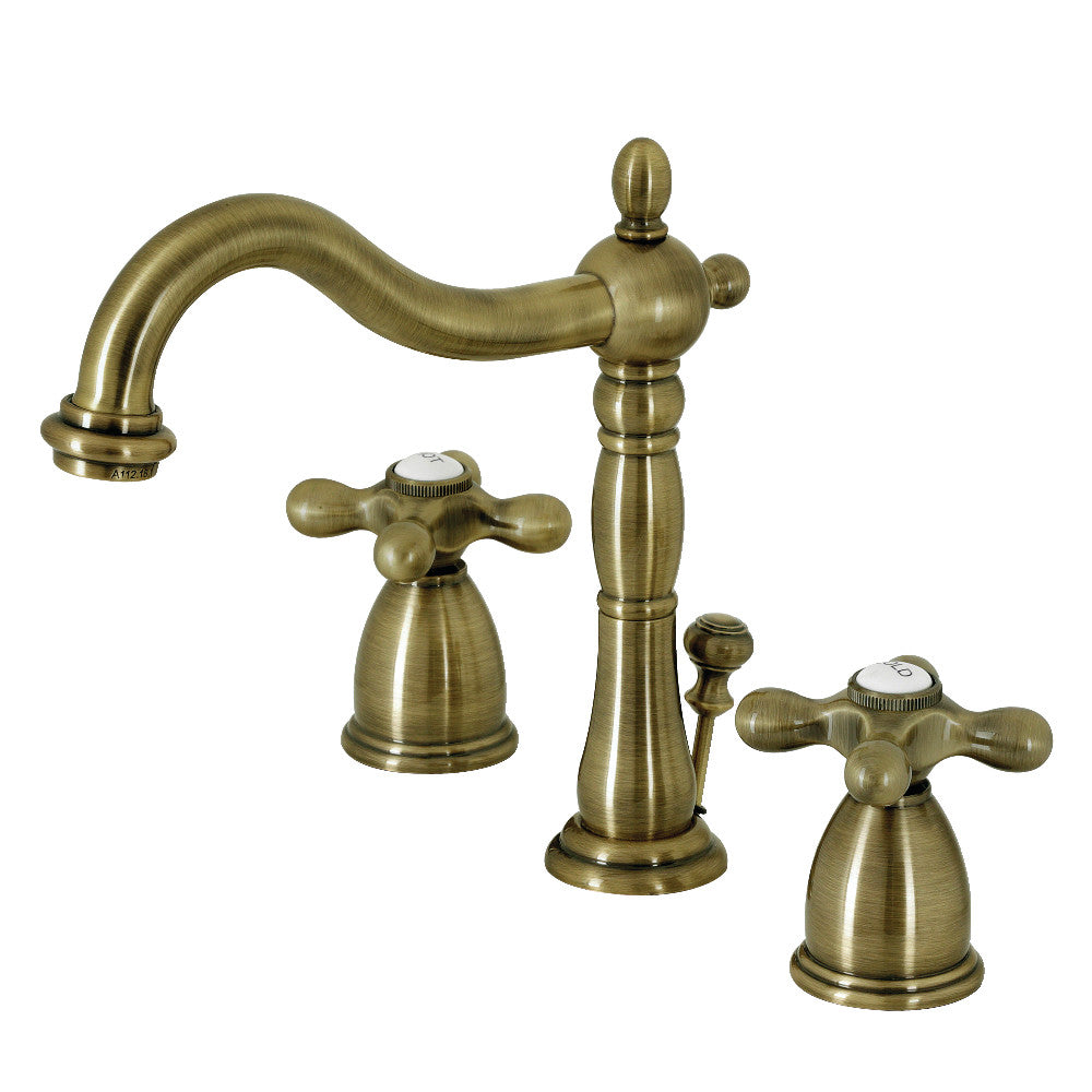 Kingston Brass KB1970AX Heritage Widespread Bathroom Faucet with Brass Pop Up - Elegant Vintage Style for Modern Bathrooms | Perfect for Master Bath, Guest Bath & Powder Room Renovations