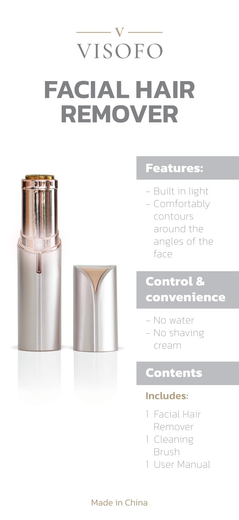 VISOFO Electric Facial Hair Remover for Women - Painless Dermaplaning Tool, Epilator & Trimmer for Upper Lip, Eyebrows & Face | Smooth Skin Beauty Gadget | Perfect for Home Spa, Travel & Daily Skincare Routine