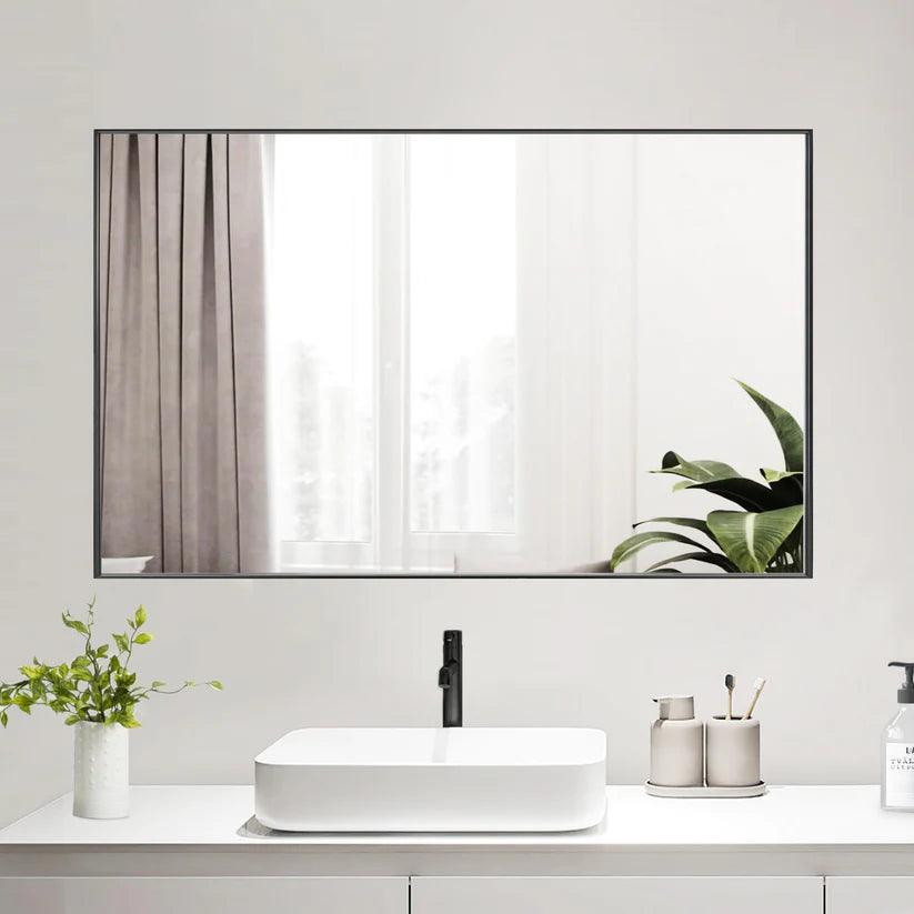 Sleek Modern Black Aluminum Framed Wall Mirror - Full Length Floor Mirror for Bedroom, Living Room & Entryway Decor