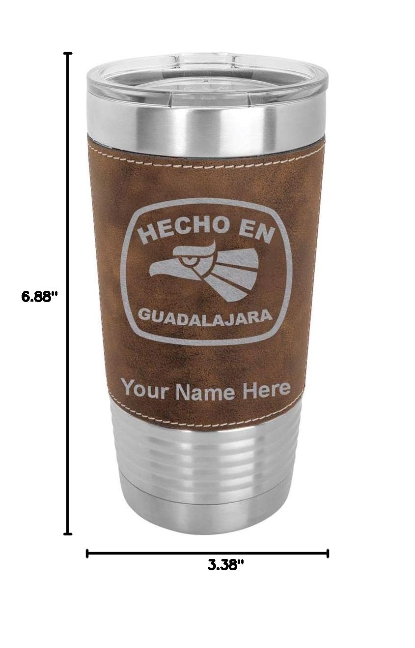 LaserGram 20oz Vacuum Insulated Stainless Steel Tumbler Mug with Personalized Engraving - Leakproof Travel Coffee Cup for Hot & Cold Drinks - Perfect for Office, Gym, Camping & Outdoor Activities (Faux Leather Handle, Rustic Style)