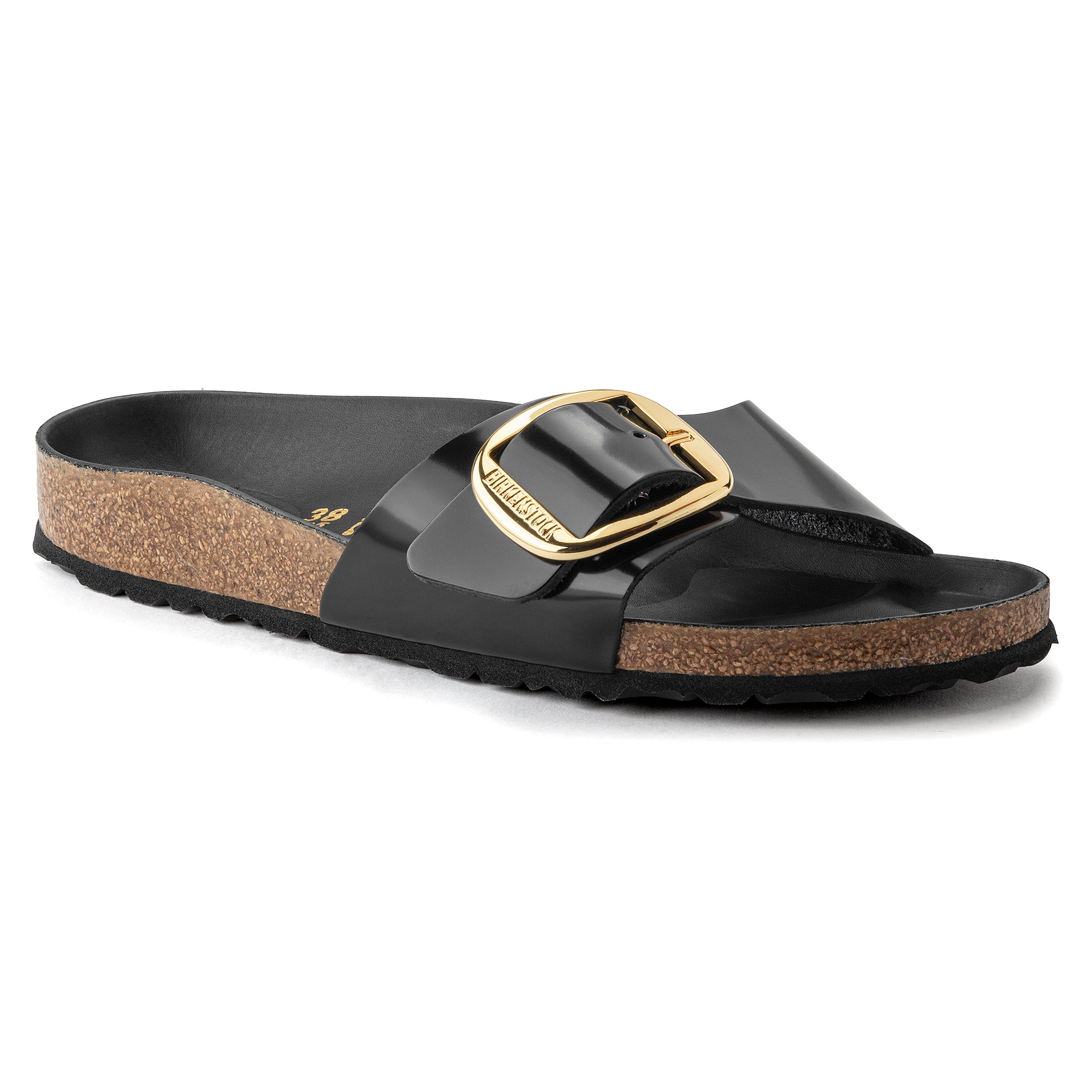 Birkenstock Madrid Big Buckle Sandals - Genuine Leather Patent High Shine Black - Comfortable Slide Sandals for Women | Perfect for Summer, Beach, and Casual Outings