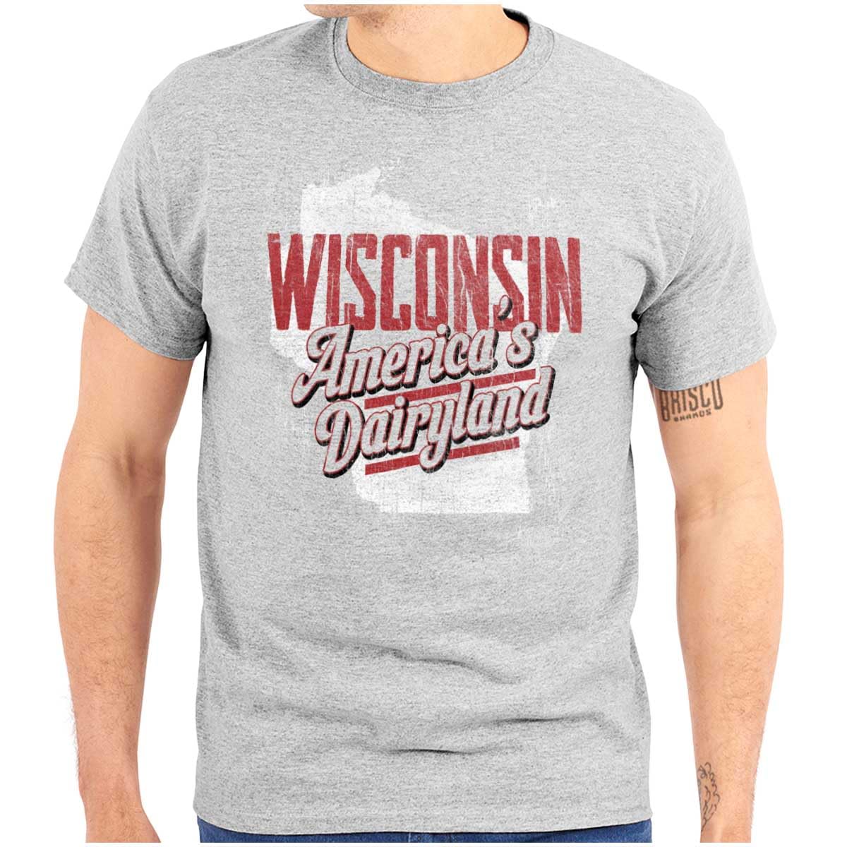 Brisco Brands Wisconsin America Dairyland Map Graphic T-Shirt for Men & Women - Casual Wear, Travel Souvenir & State Pride Apparel