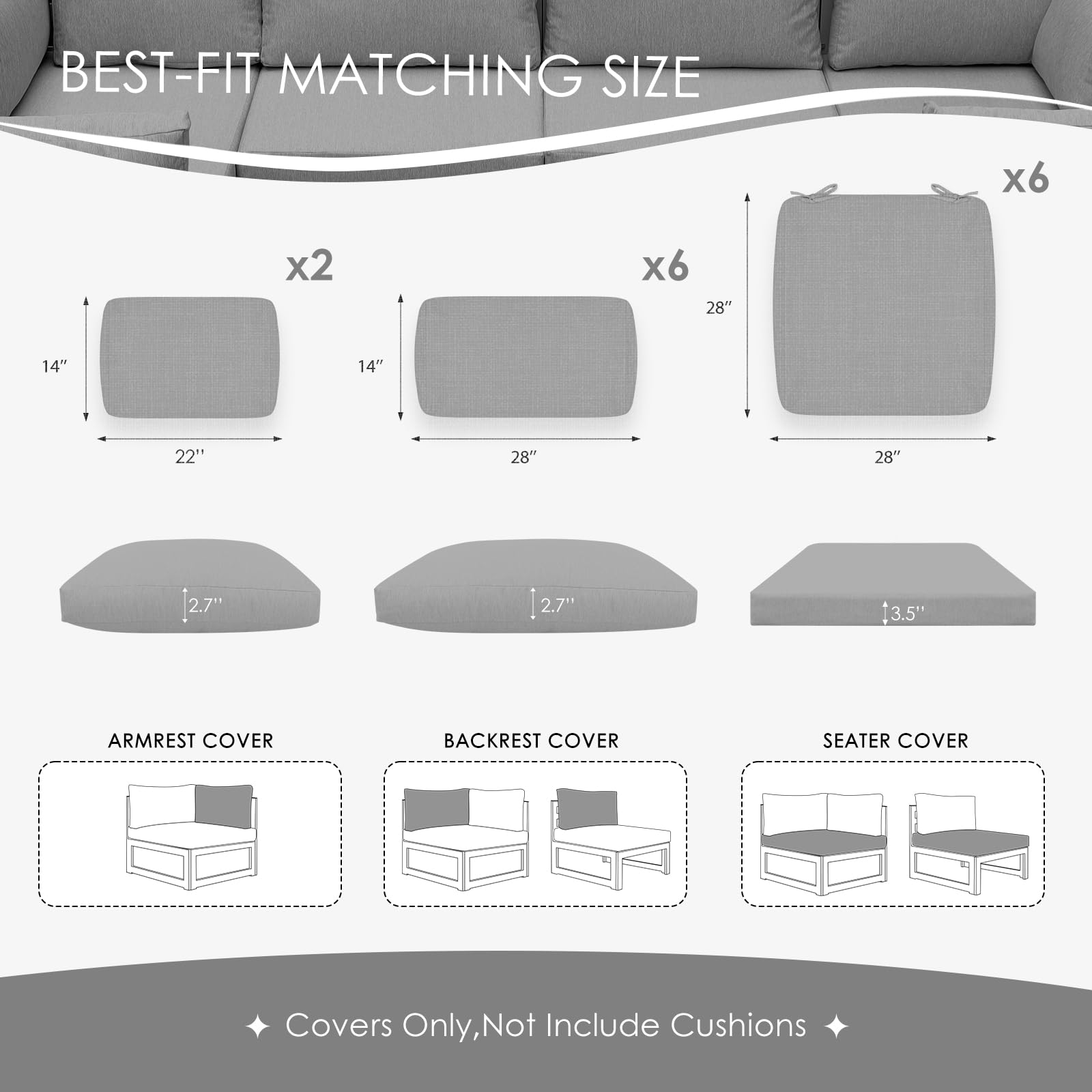 NICESOUL® 14-Piece Waterproof Outdoor Patio Cushion Covers Set - 28