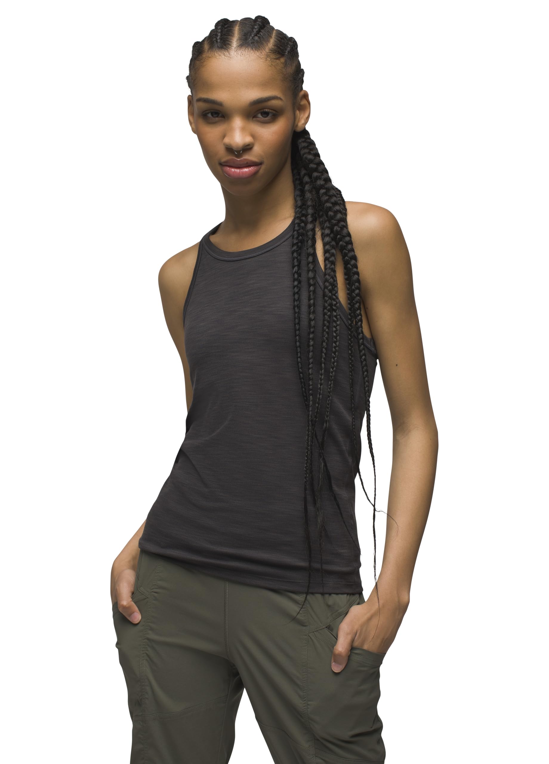 prAna Women's Becksa Tank Top - Black Heather Wash - Breathable & Comfortable Yoga & Workout Tank for Active Lifestyles