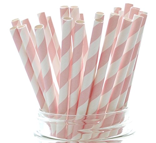 Pink Striped Paper Straws - 25 Pack for Baby Showers, Princess Parties & Formal Events - Eco-Friendly Disposable Drinking Straws for Weddings, Birthday Celebrations & Special Occasions