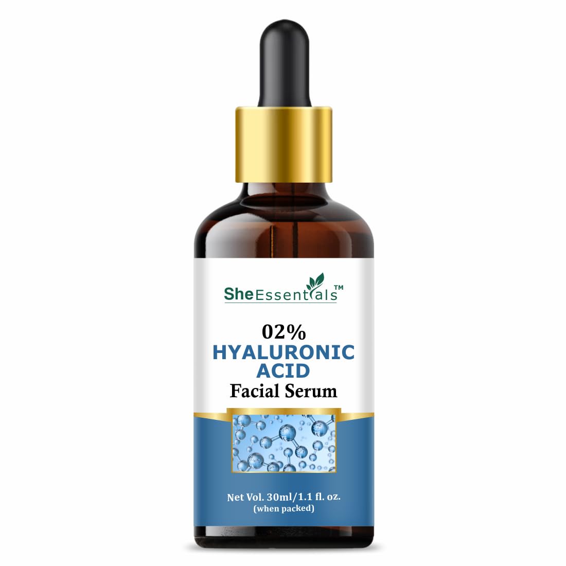 She Essentials Hyaluronic Acid Face Serum for Bright & Glowing Skin | Deep Hydrating & Moisturizing Facial Serum for Normal, Oily, Dry & Combination Skin | Paraben & Sulfate-Free, Vegan, Cruelty-Free | Perfect for Daily Skincare Routine & Nighttime Hydration - 30ml