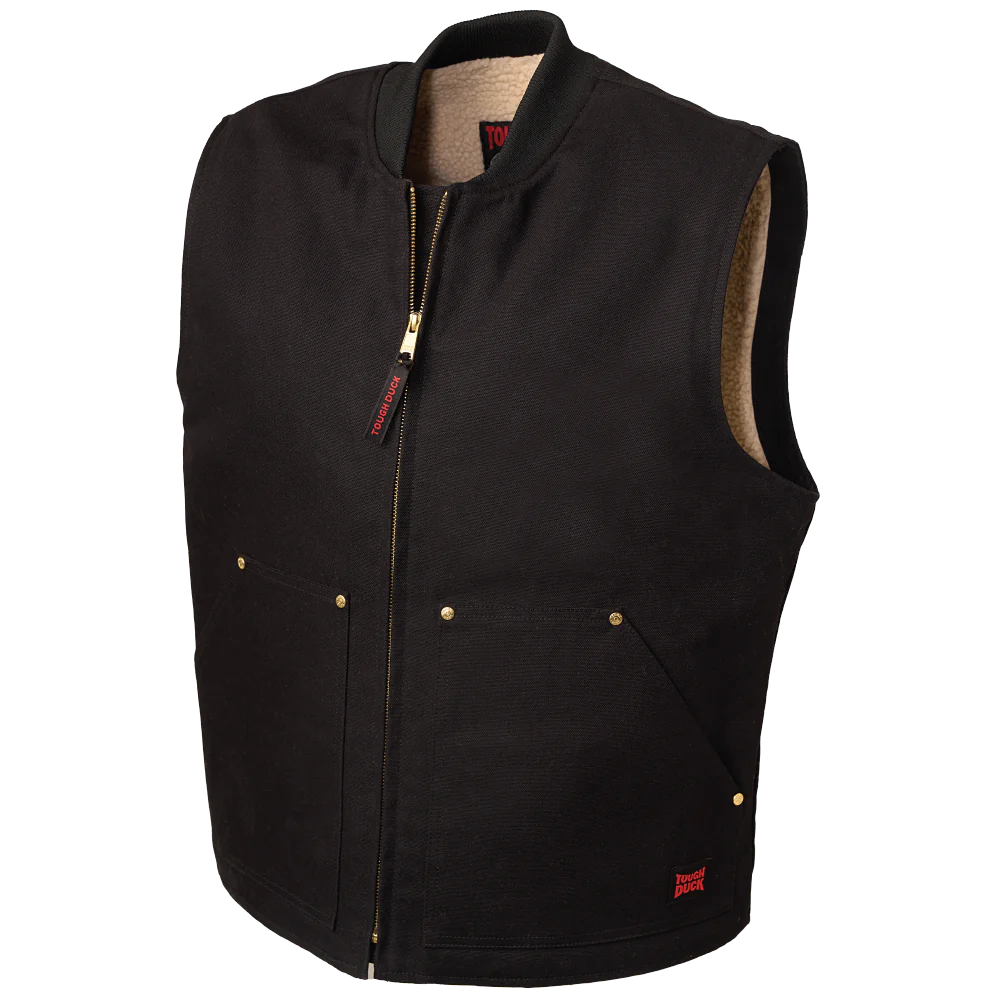 Tough Duck WV06 Duck Sherpa Lined Vest for Men - Warm Fleece Lined Work Vest for Outdoor, Hunting & Construction - Heavy Duty Winter Vest for Cold Weather Protection