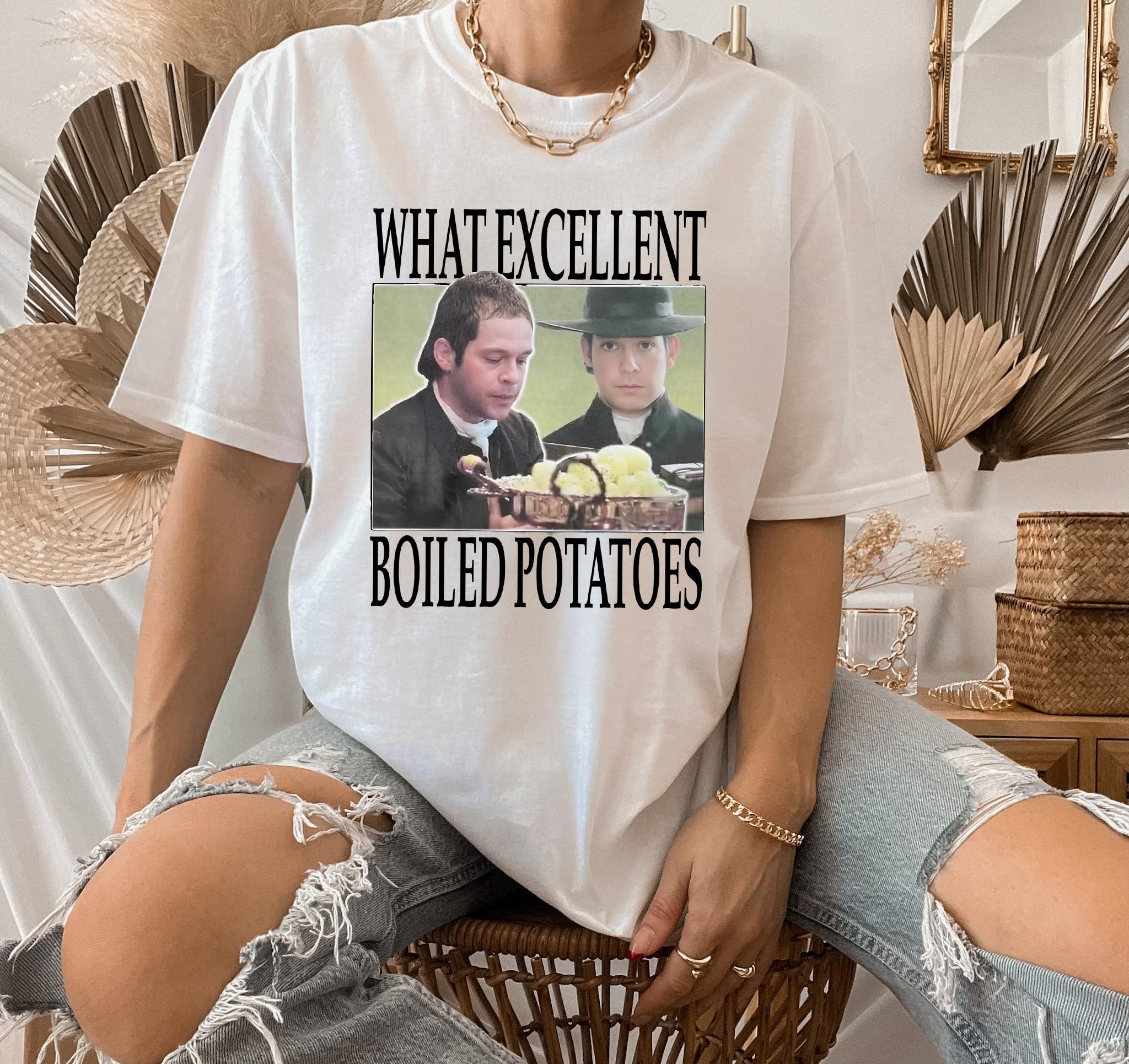 Funny Pride and Prejudice Boiled Potatoes Meme T-Shirt - Fitzwilliam Darcy & Elizabeth Bennet Quote Tee - Perfect for Book Lovers, Jane Austen Fans & Comedy Gift
