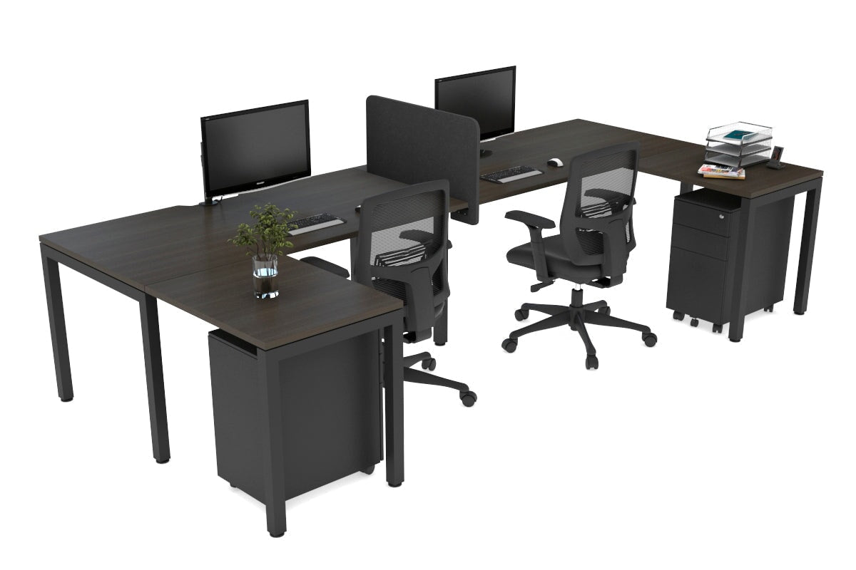 Quadro Square Legs 2-Person Corner Workstation - U-Shaped Black Frame Office Desk [1600L x 1800W with Cable Management] for Home Office & Workspace Setup
